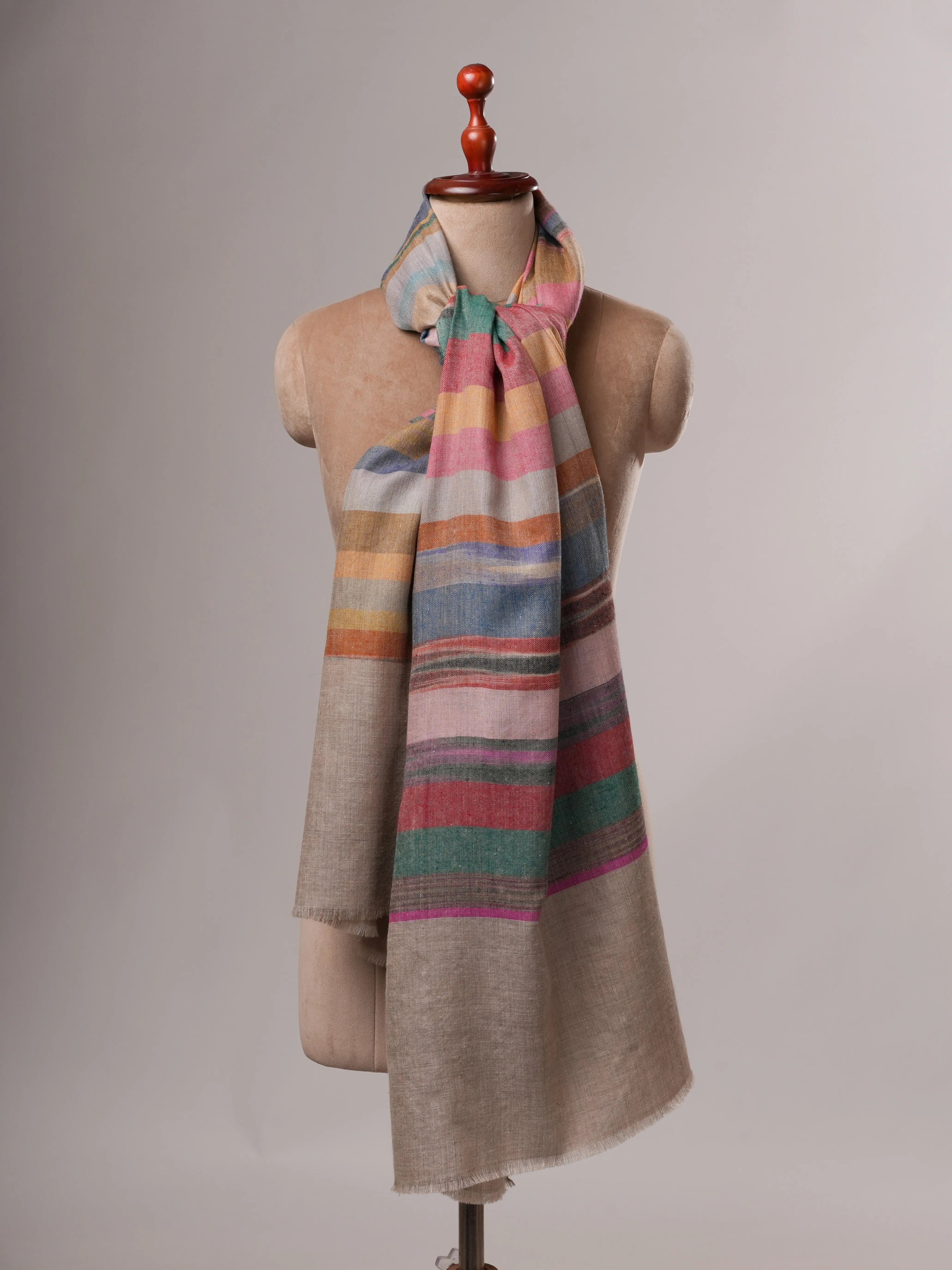 Featherlight Handloomed Pashmina Shawl with Multicolor Detail Shahkaar