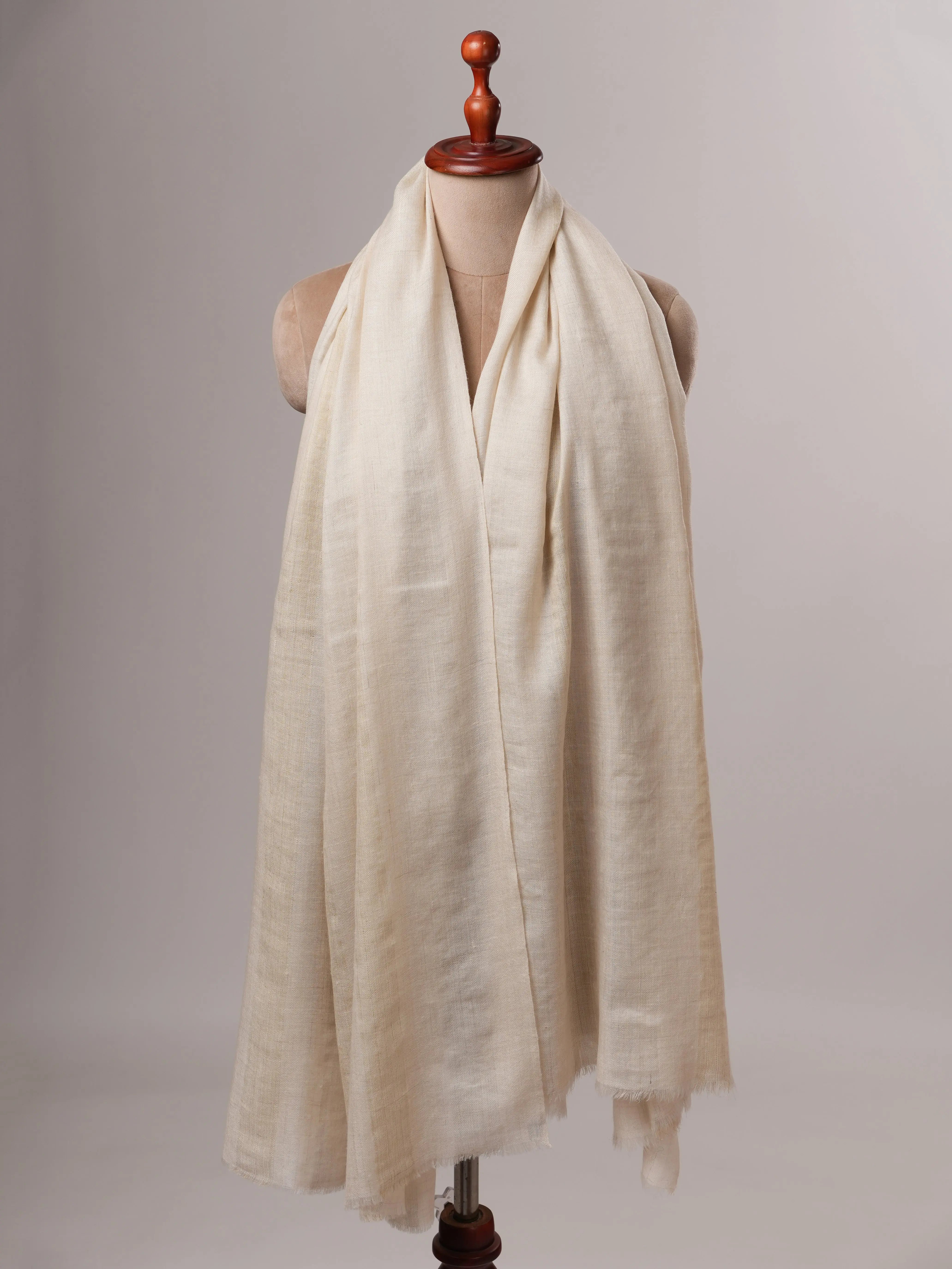 Handwoven Off White Pashmina Shawl with Subtle Gold Zari Stripe Shahkaar