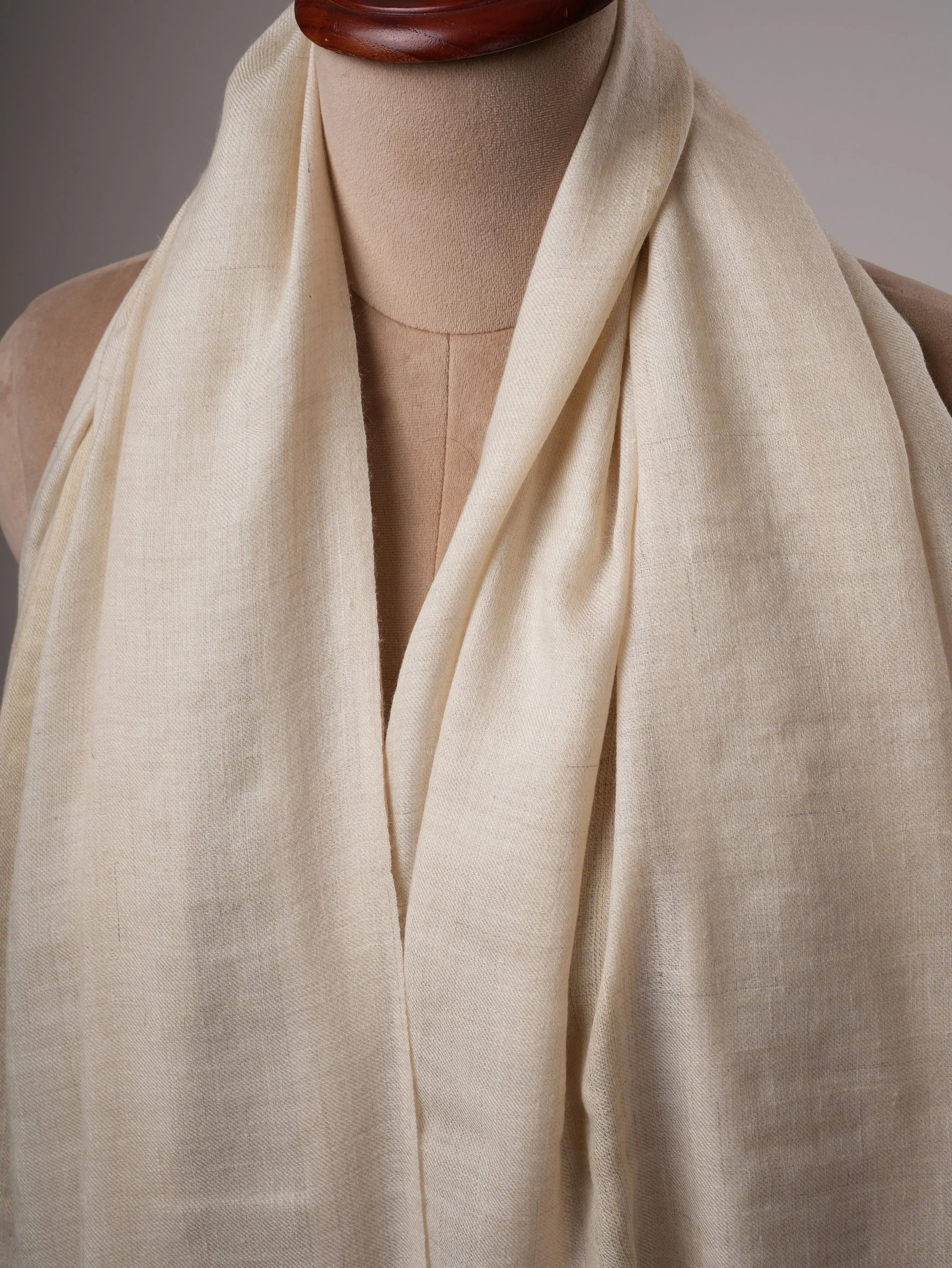 Handwoven Off White Pashmina Shawl with Subtle Gold Zari Stripe Shahkaar