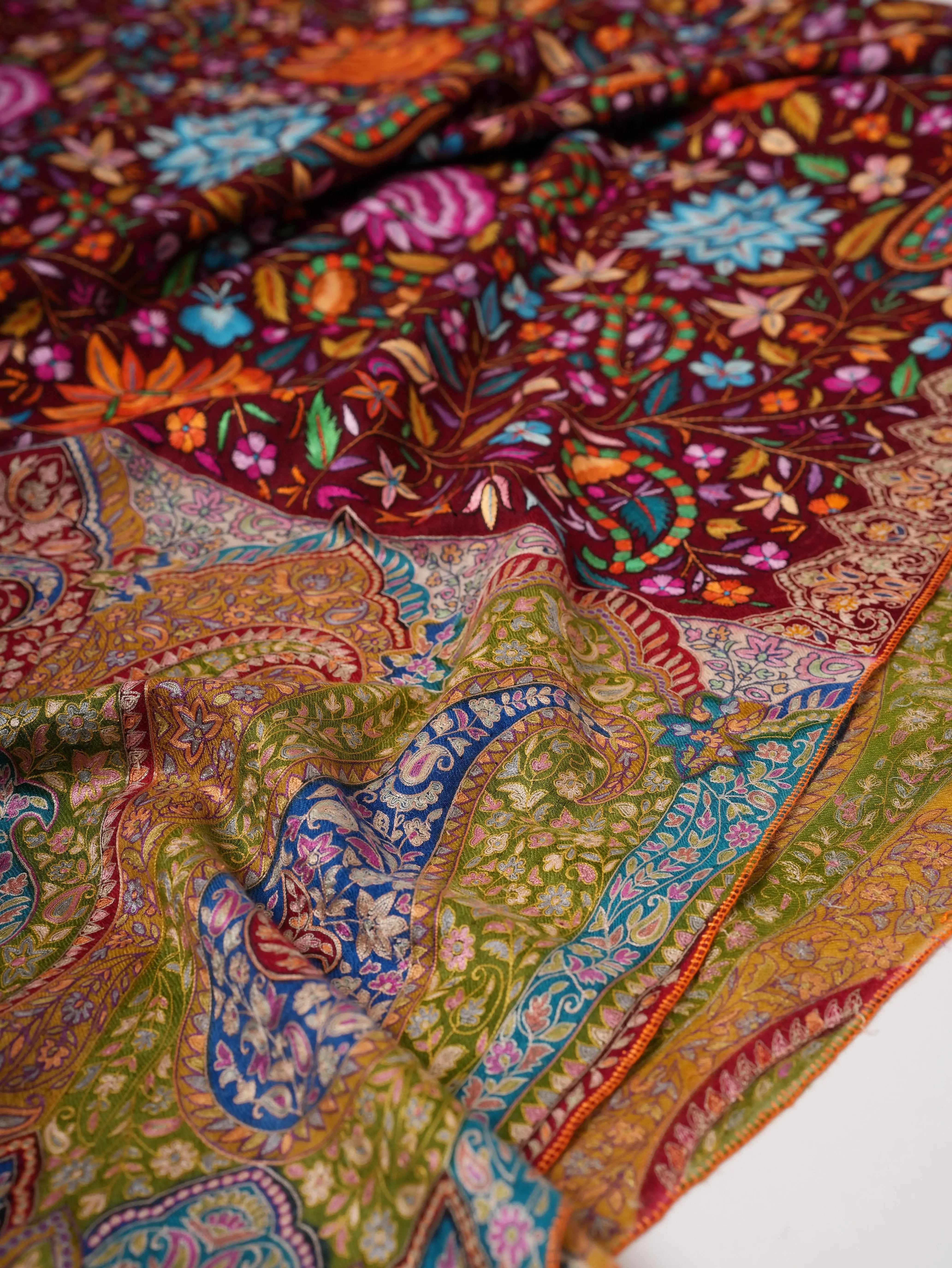 Palla Kalamkari Body Papermachie Embroidered Pashmina Shawl Shahkaar