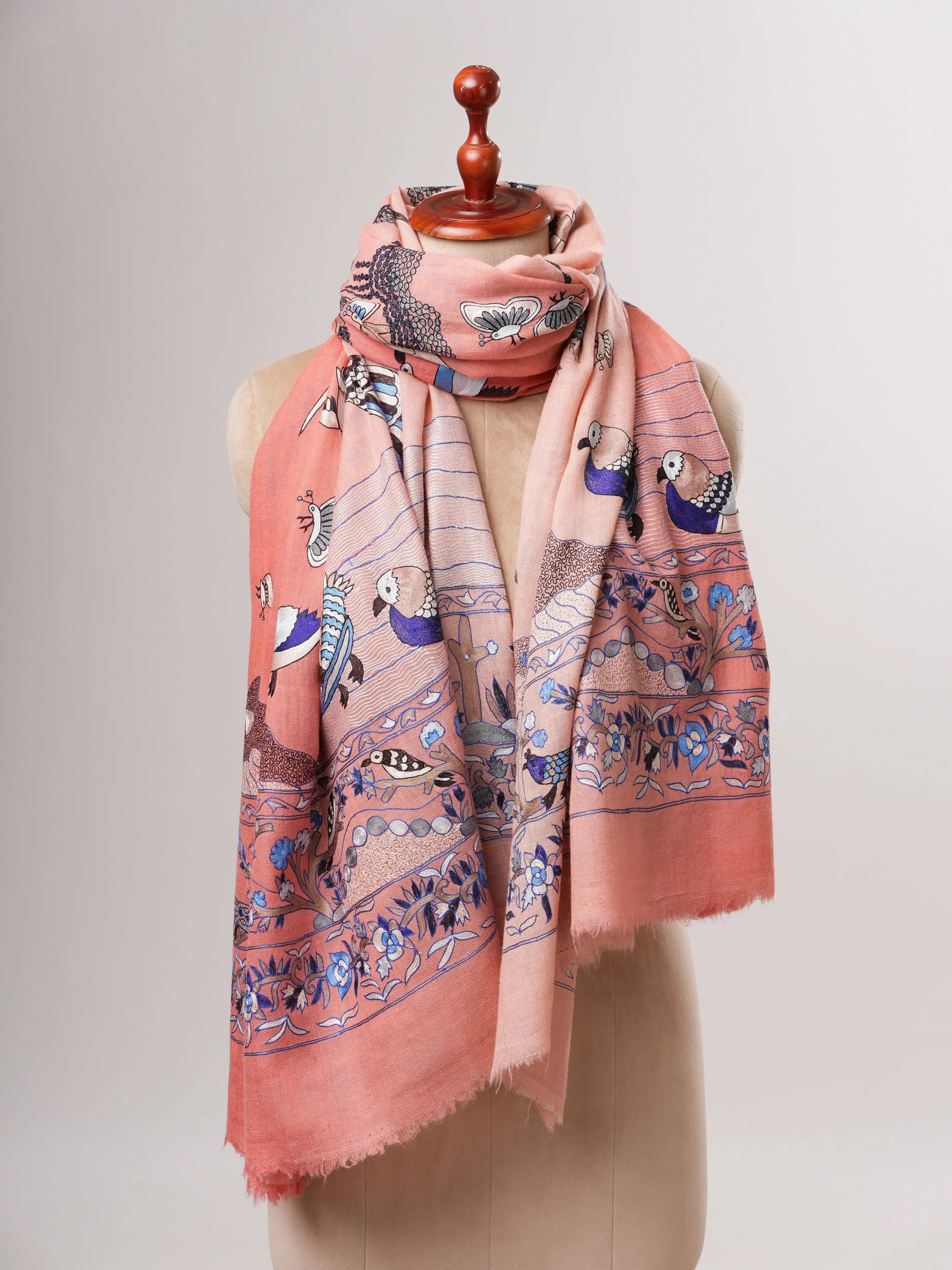 Ombré Hand Woven Pure Pashmina Shawl with Hand Hook Embroidery Shahkaar