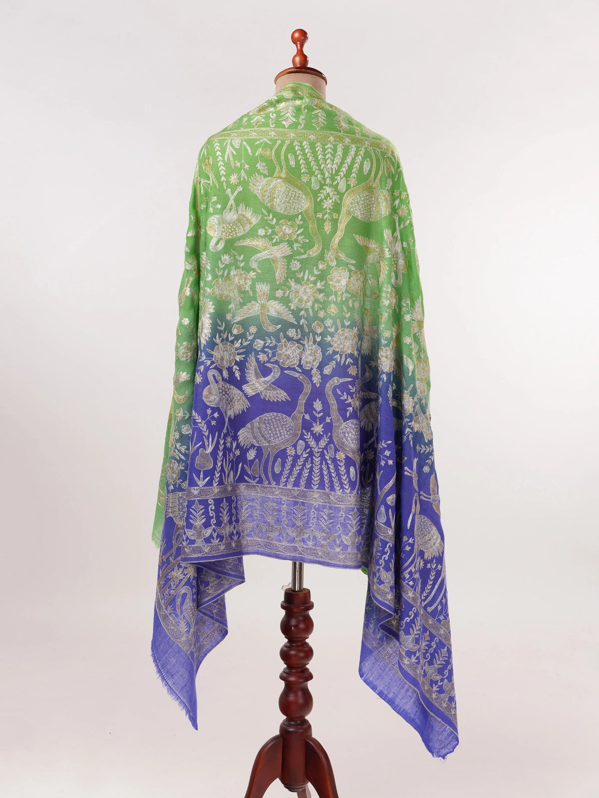 Dual Shade Handwoven Pashmina Shawl with Hand Kalamkari Embroidery Shahkaar.com