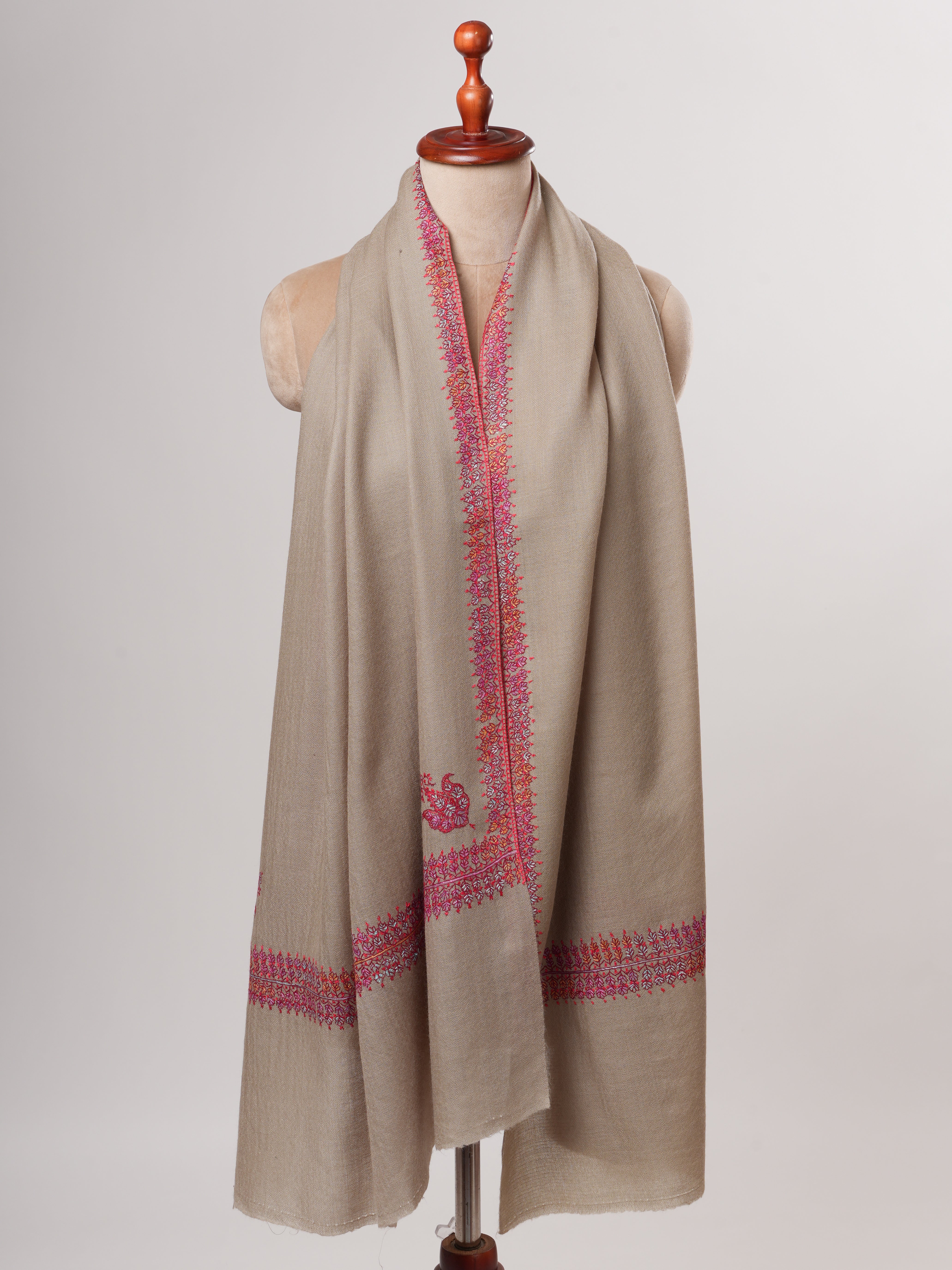 Silk Wool Toosh Color Hashia Hand Embroidered Soft Scarf Shahkaar