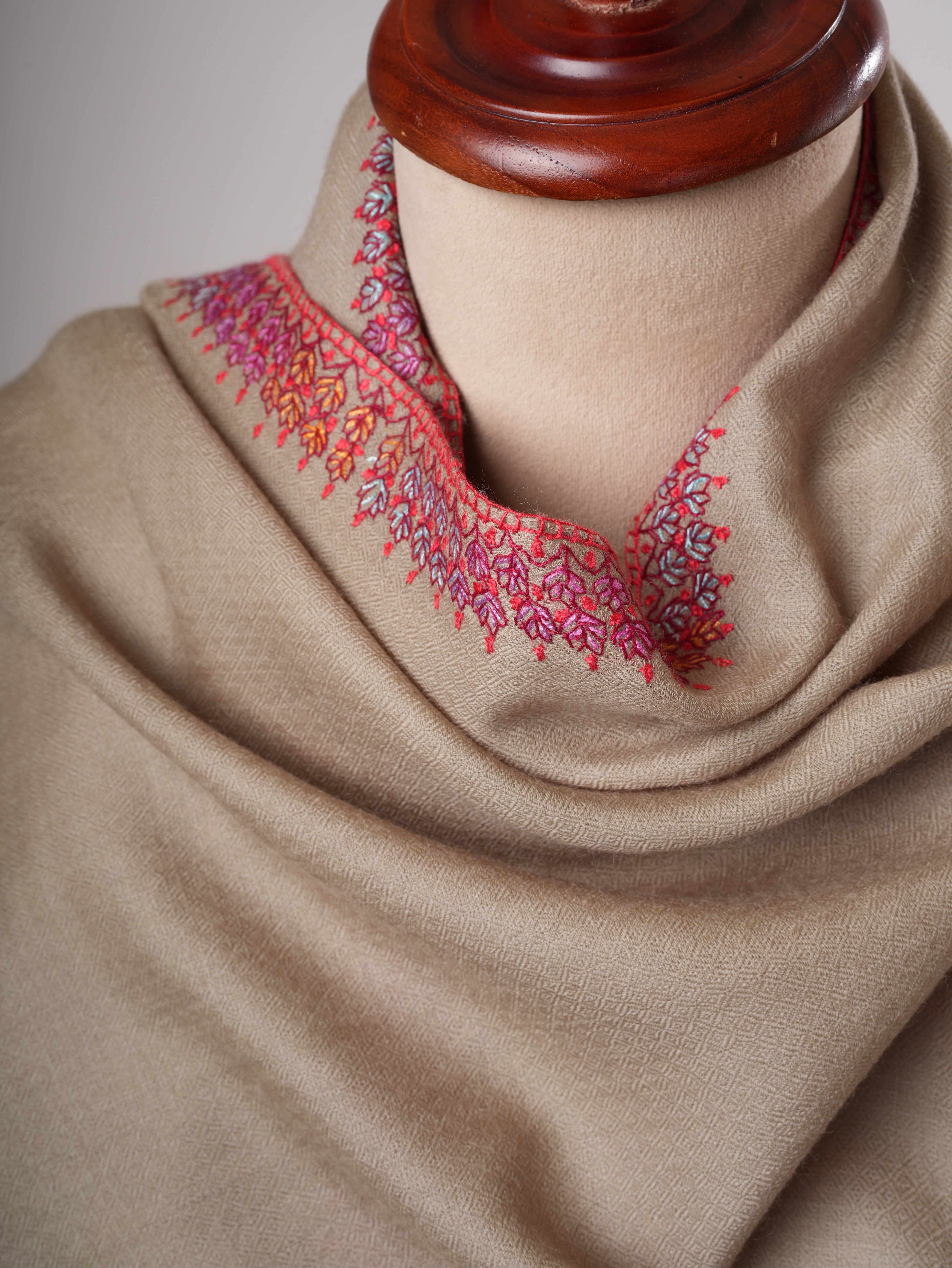 Silk Wool Toosh Color Hashia Hand Embroidered Soft Scarf Shahkaar