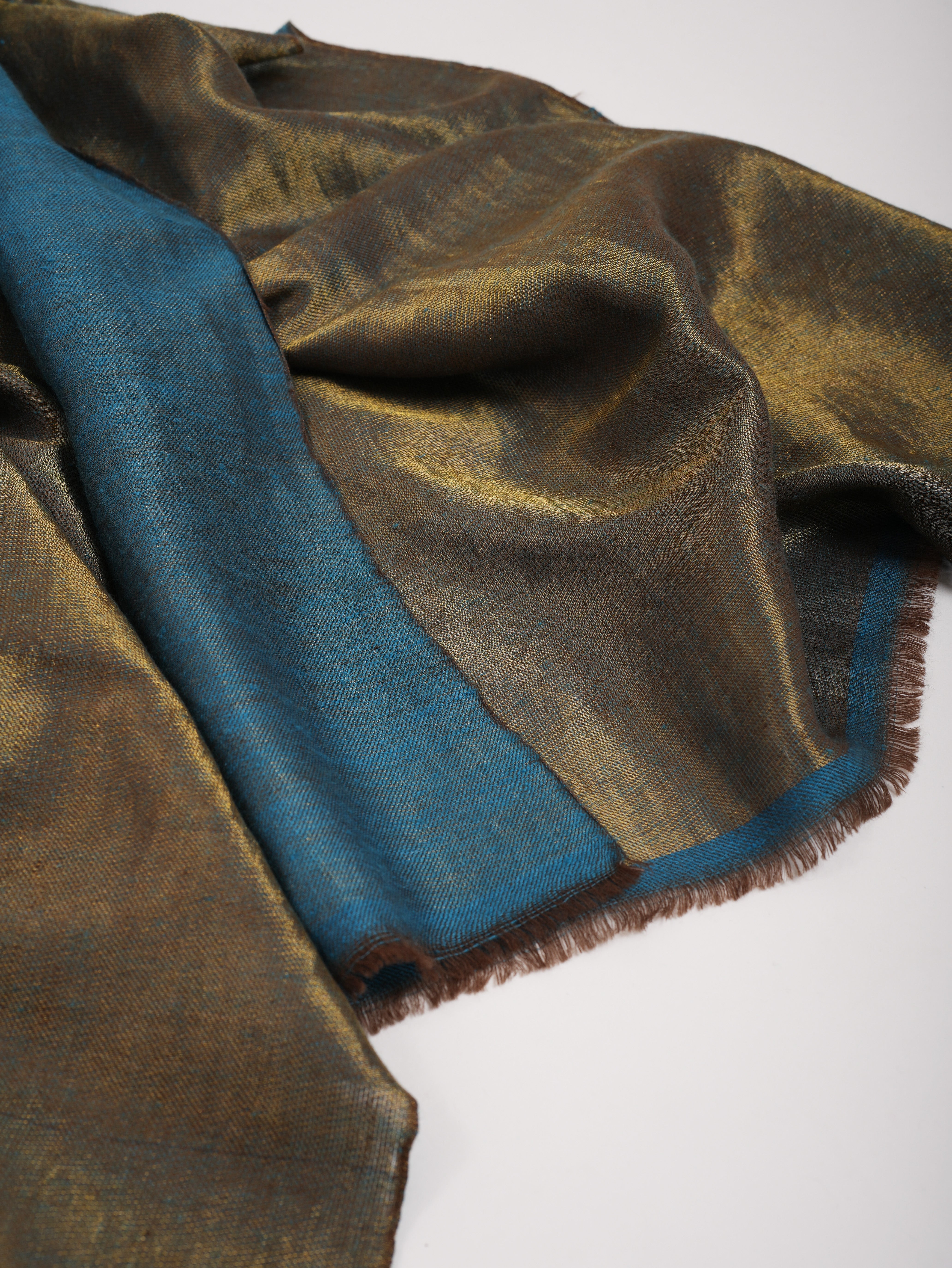 Turquoise and Gold Dual Tone Pure Cashmere Scarf