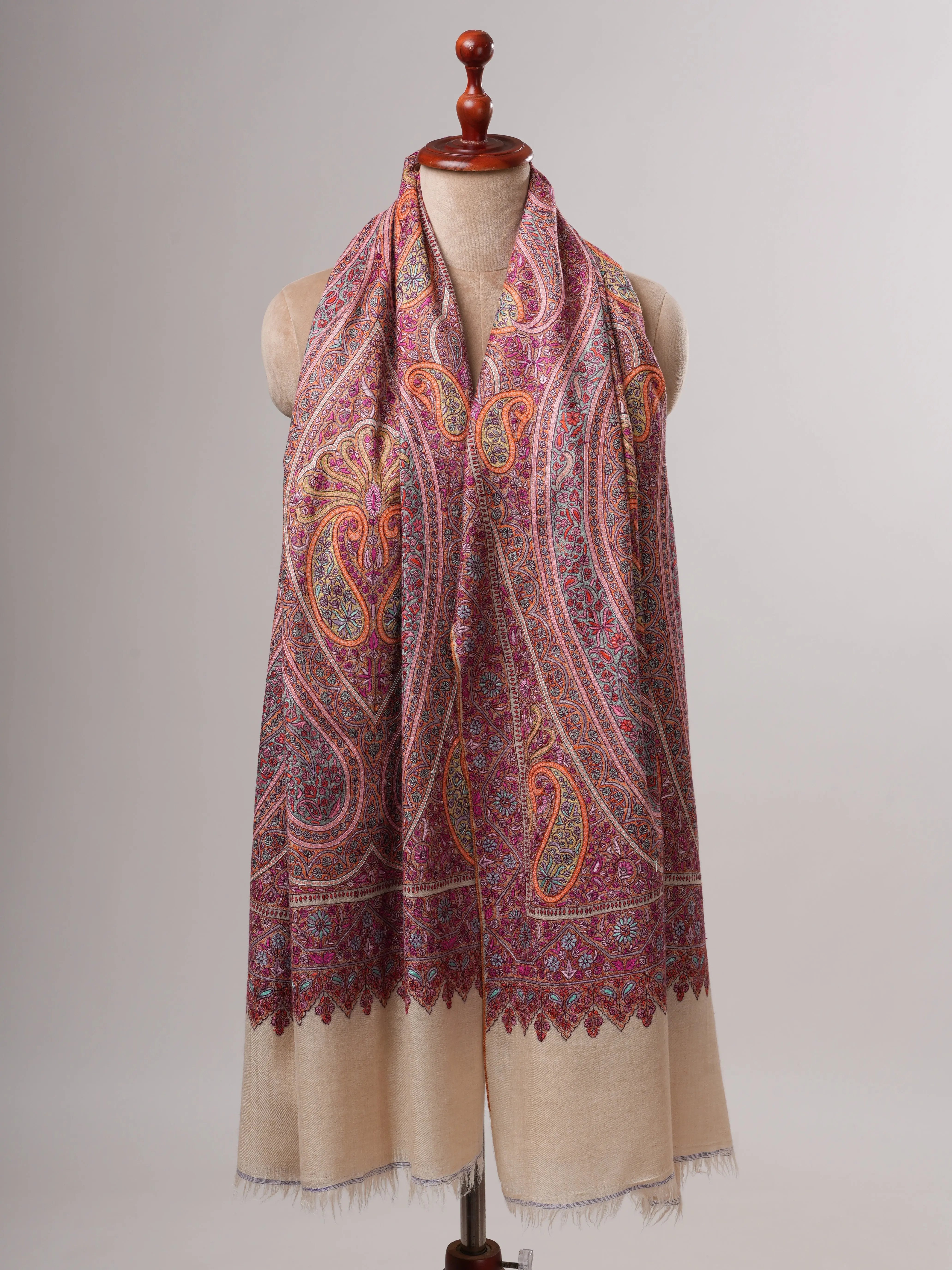 Offwhite Pashmina Shawl with All Over Jamavar Embroidery Shahkaar