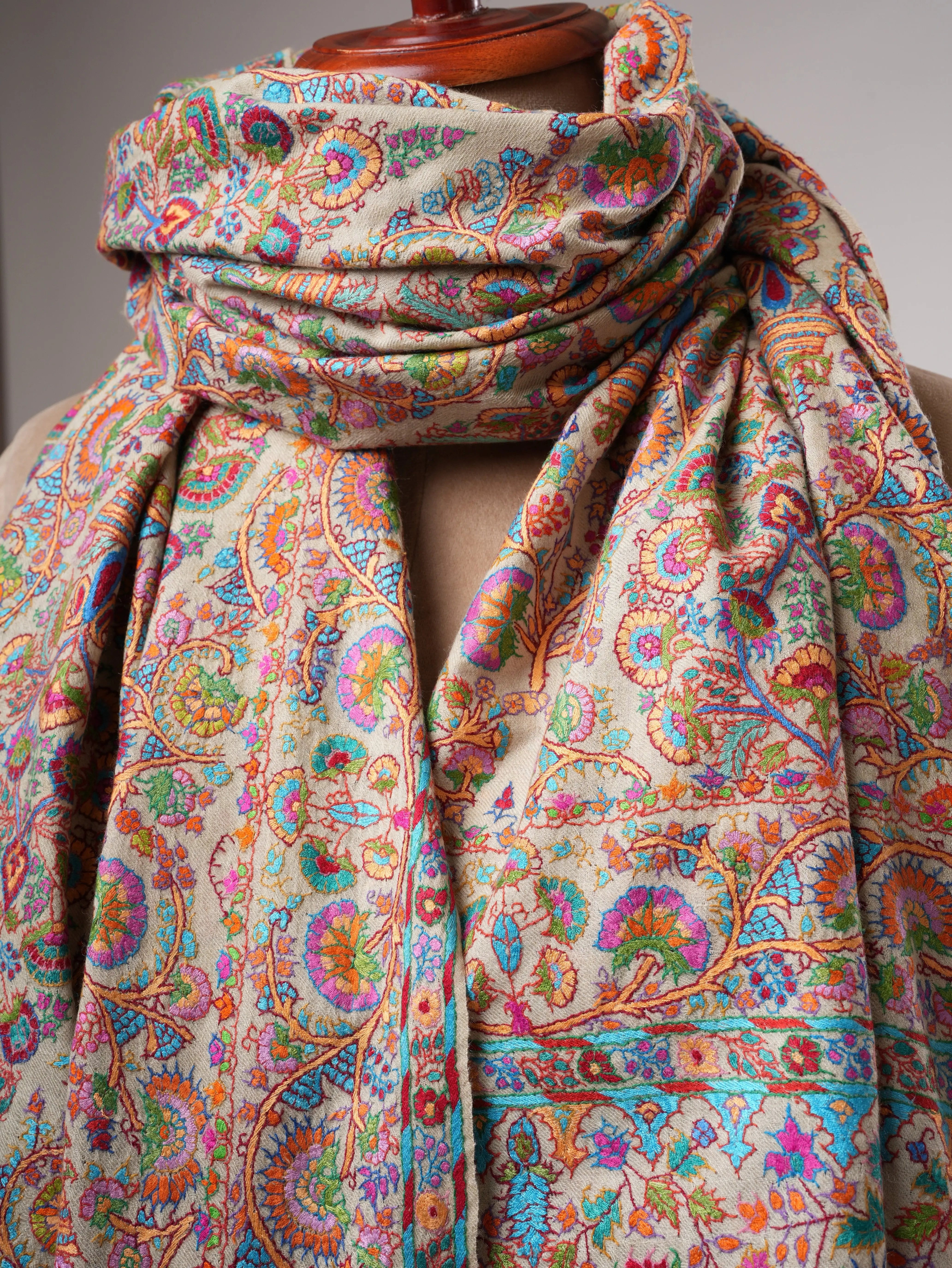 Handwoven Pashmina Shawl with Papermachie Fine Embroidery Shahkaar