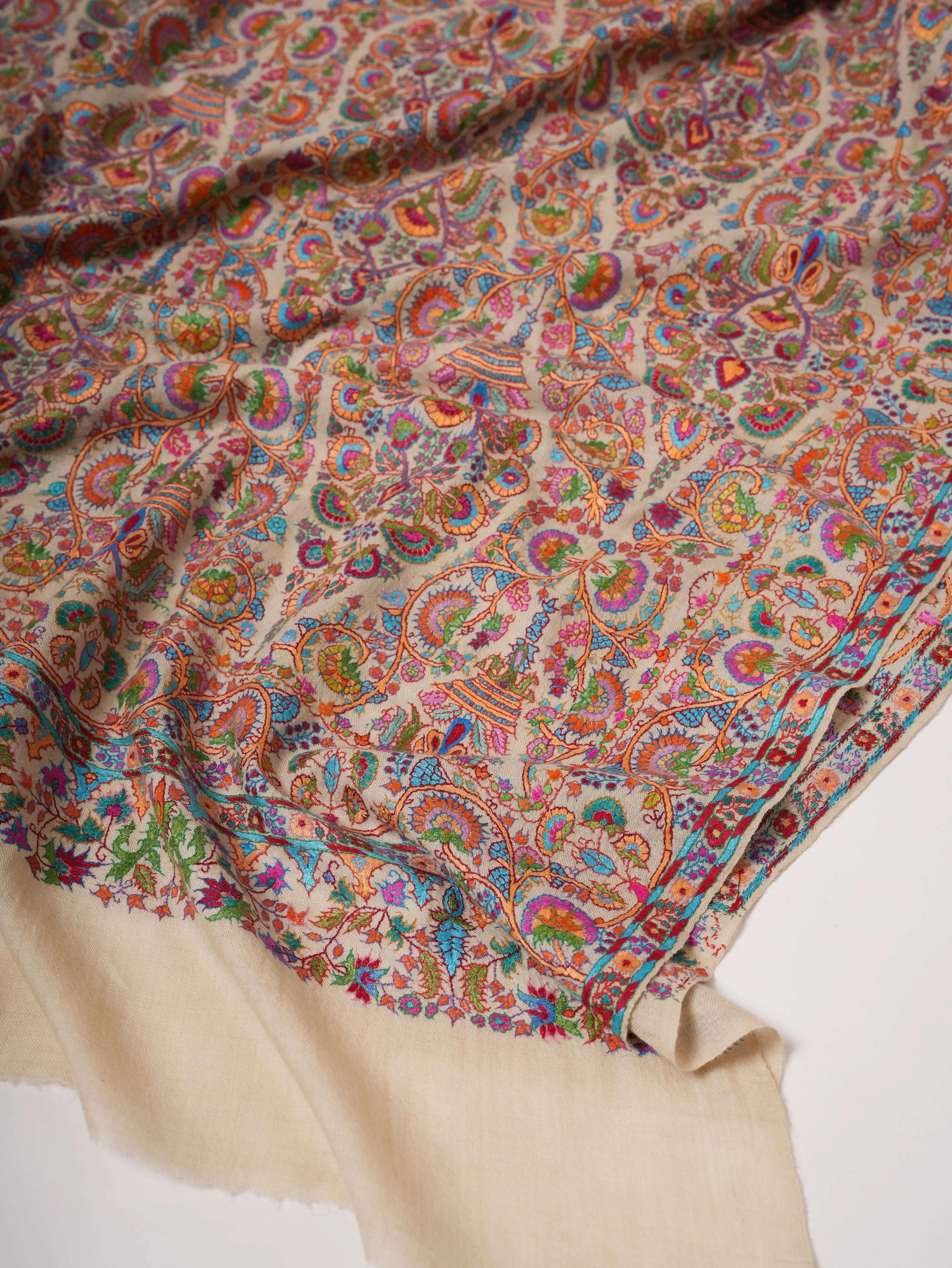 Handwoven Pashmina Shawl with Papermachie Fine Embroidery Shahkaar