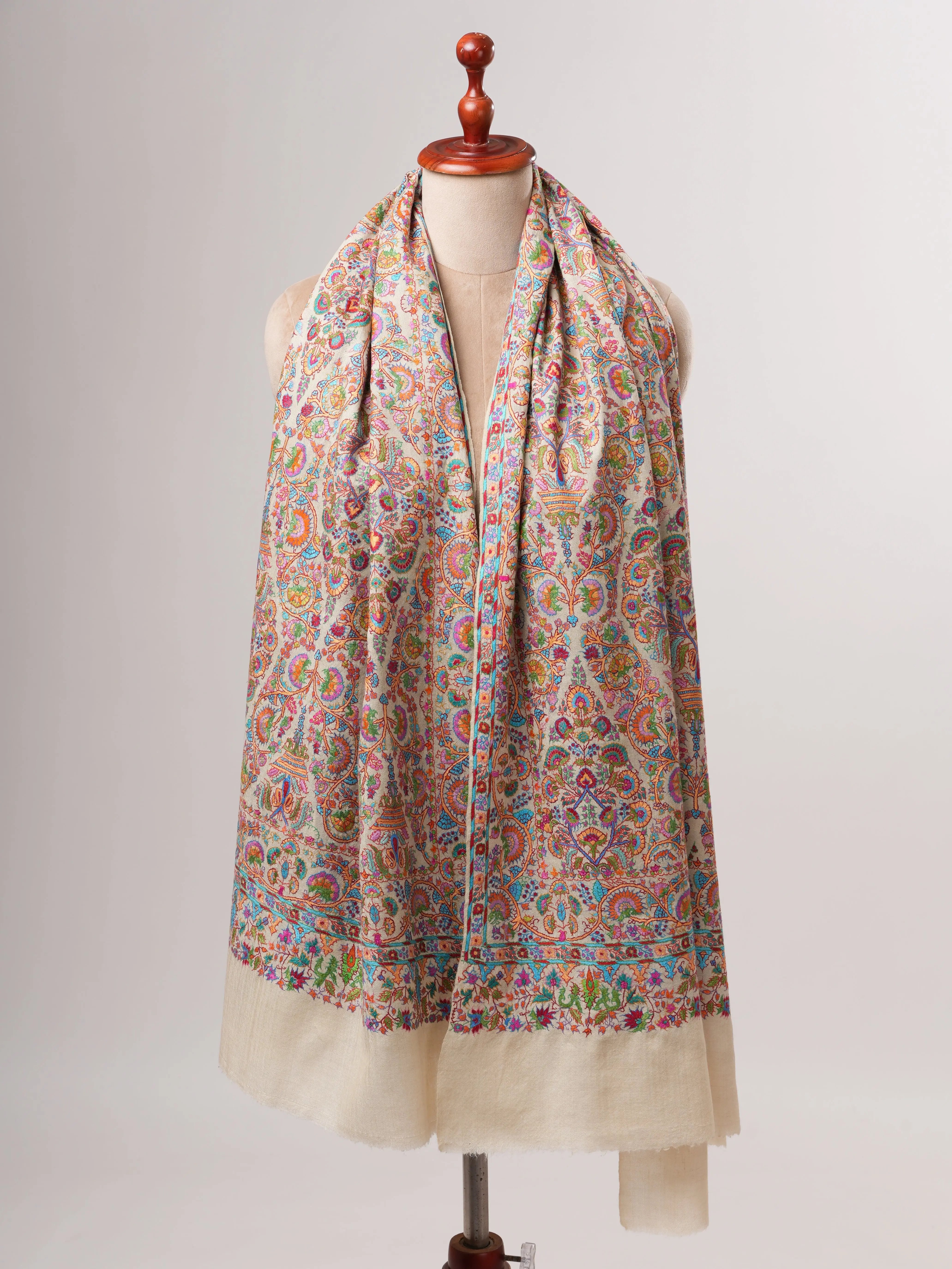 Handwoven Pashmina Shawl with Papermachie Fine Embroidery Shahkaar