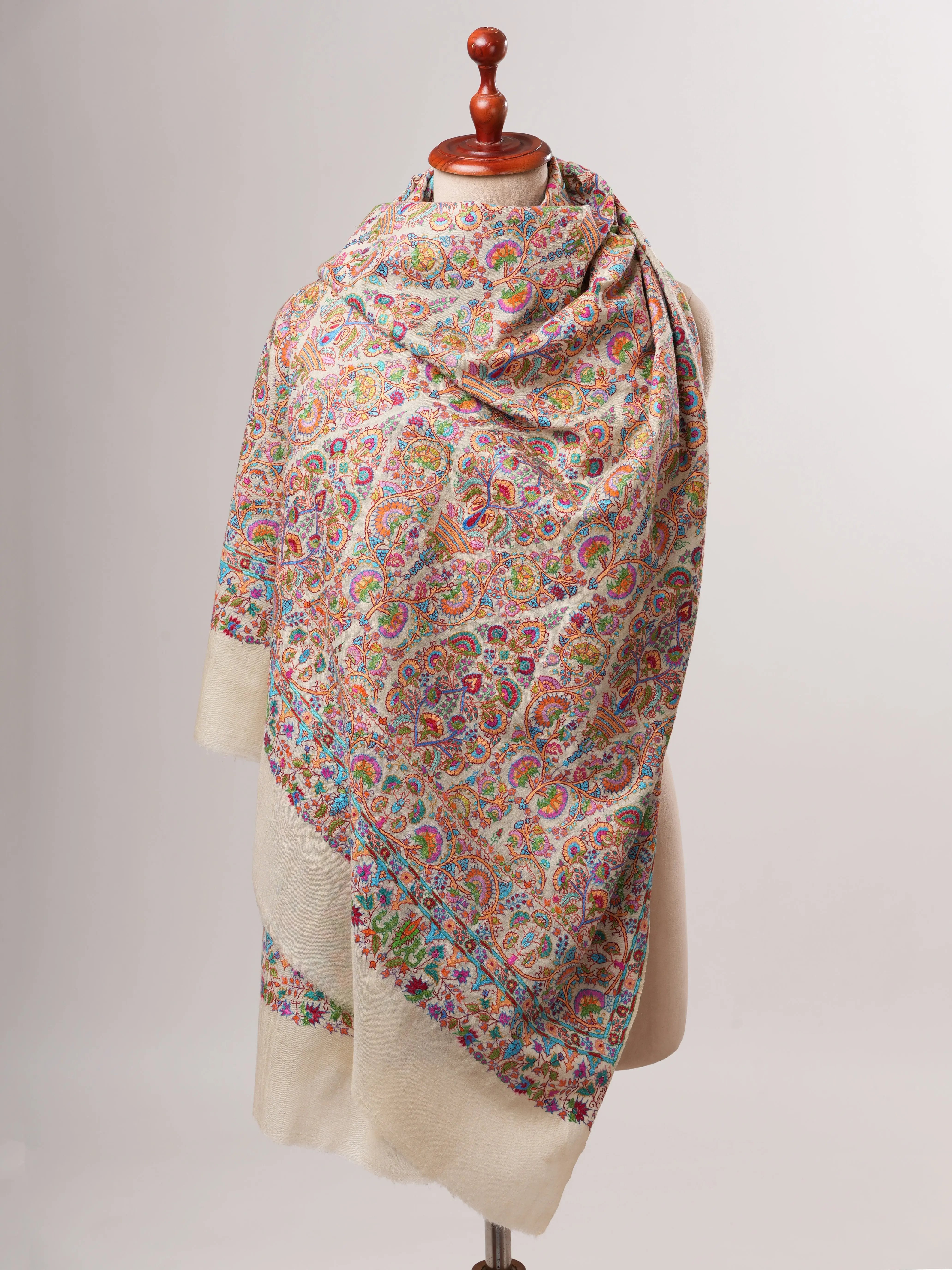 Handwoven Pashmina Shawl with Papermachie Fine Embroidery Shahkaar