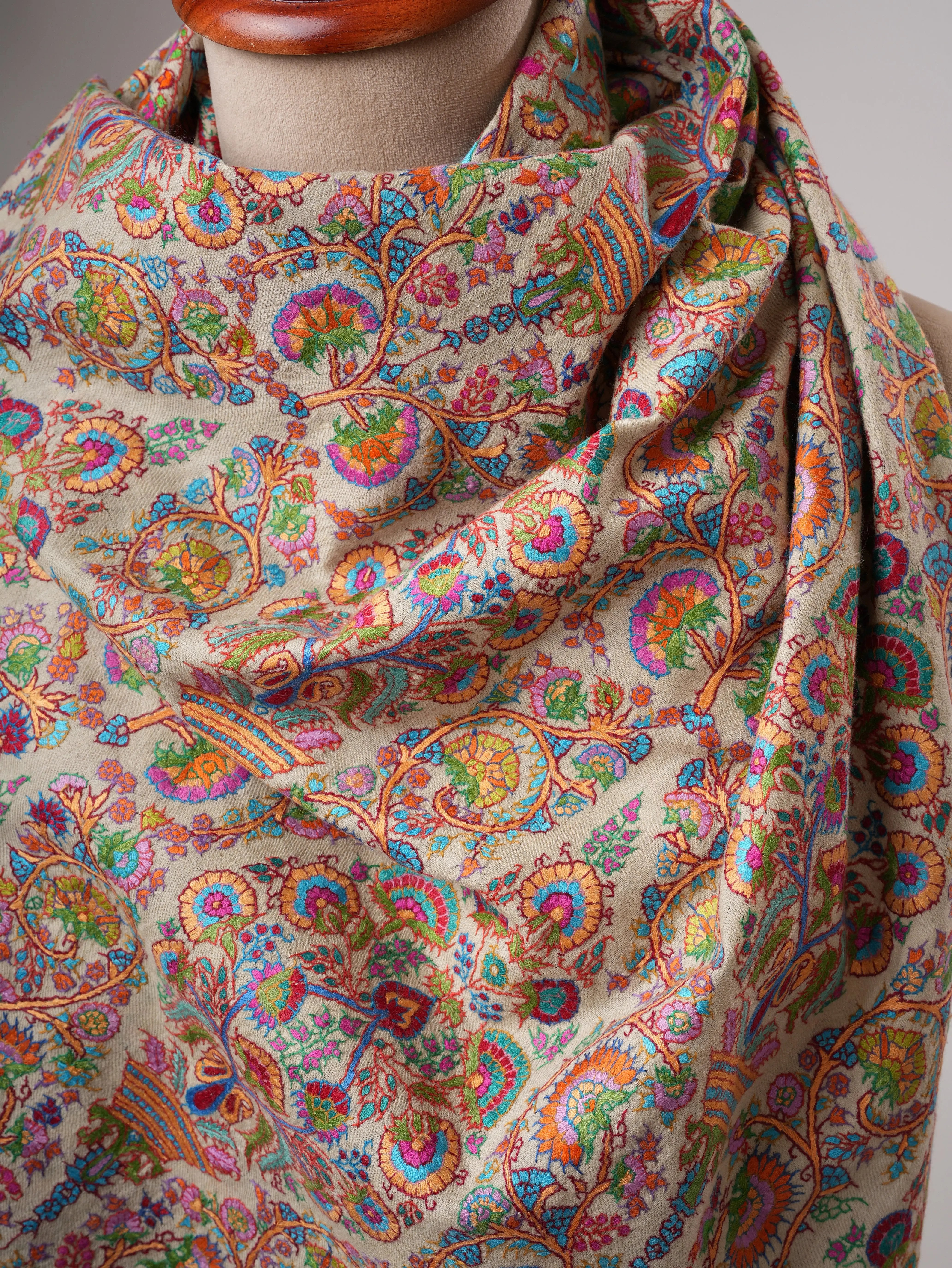 Handwoven Pashmina Shawl with Papermachie Fine Embroidery Shahkaar