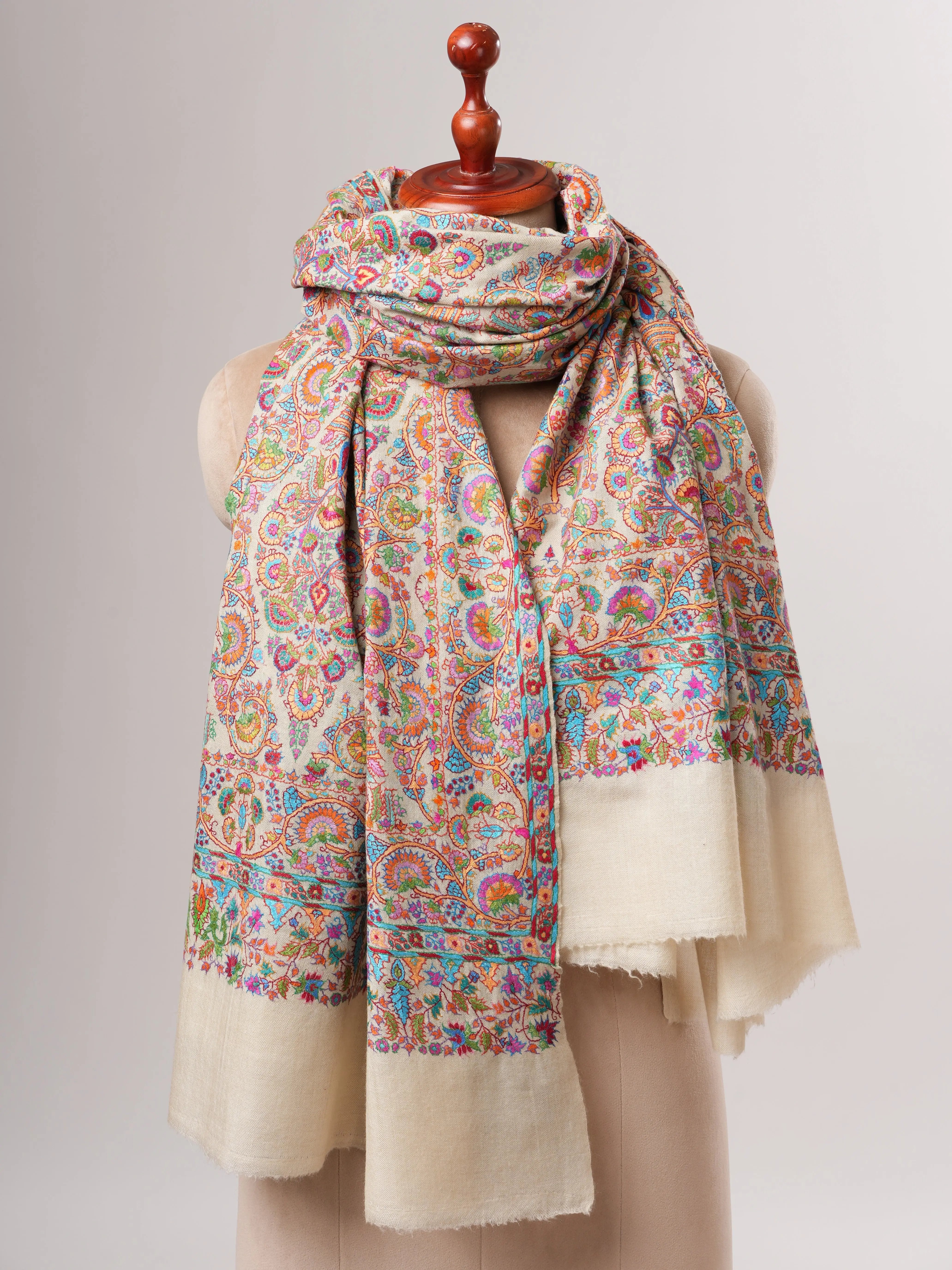 Handwoven Pashmina Shawl with Papermachie Fine Embroidery Shahkaar