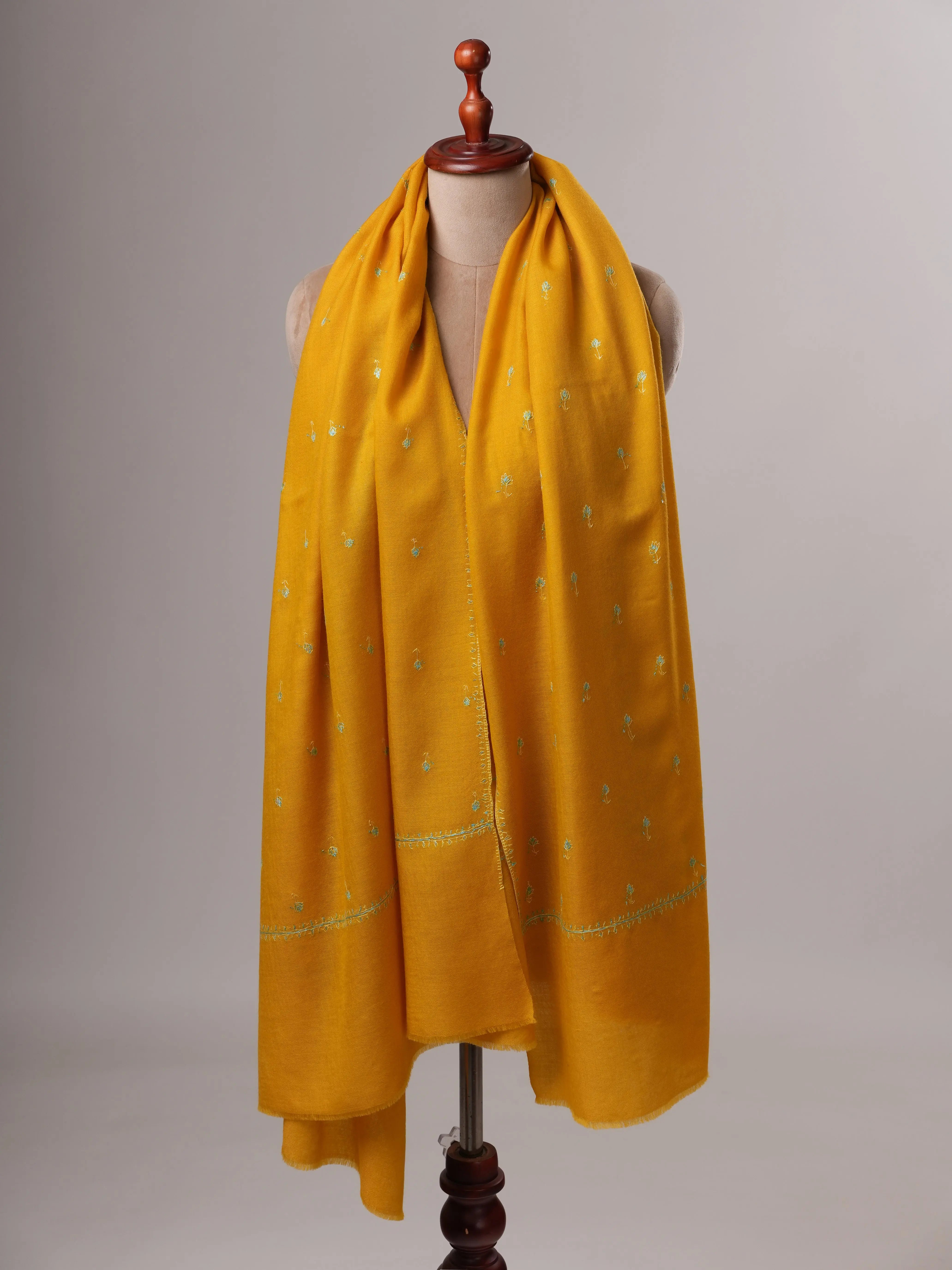 Classic Fine Wool Shawl with Intricate Machie Booti Hand Embroidery Shahkaar