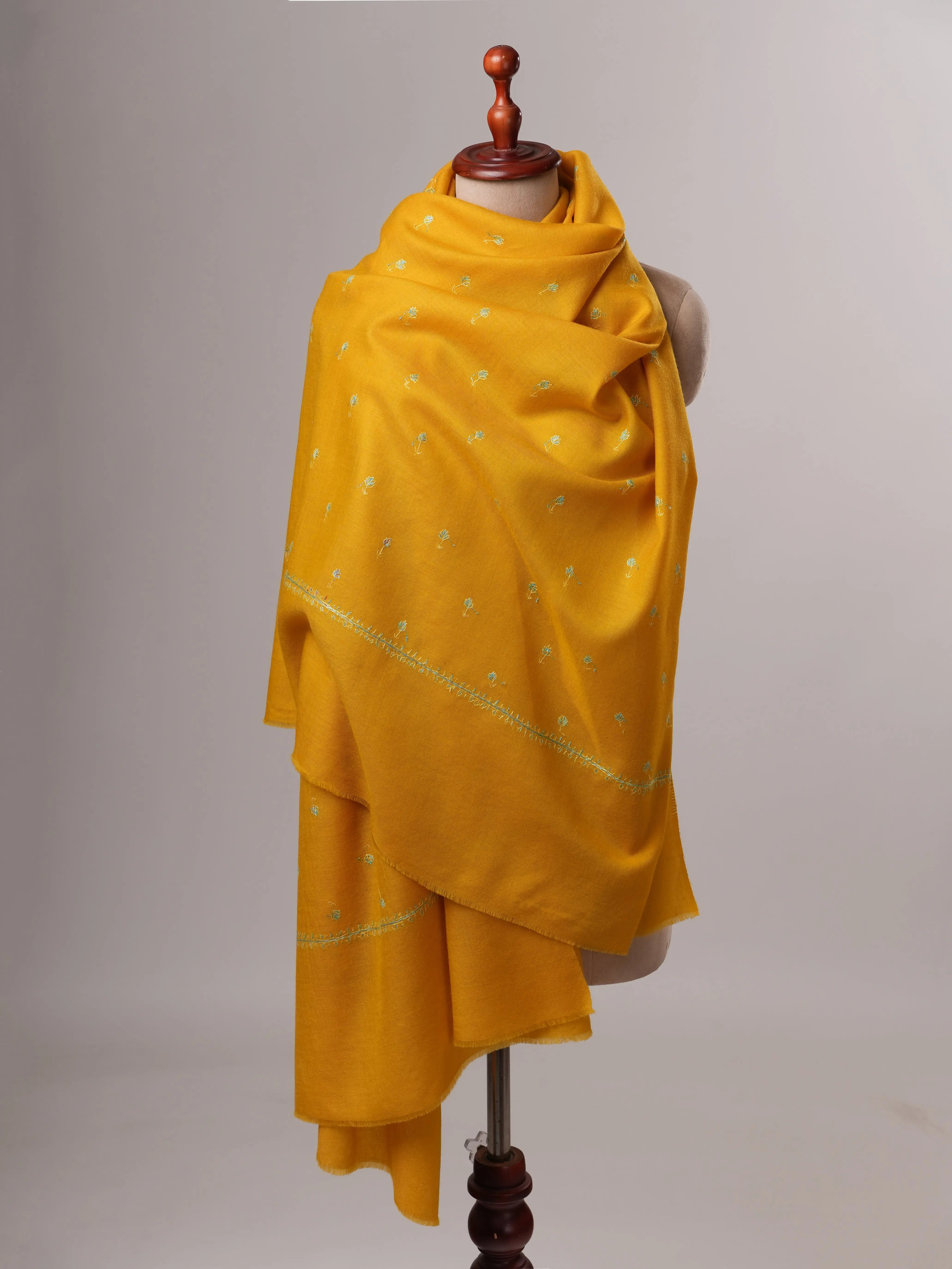 Classic Fine Wool Shawl with Intricate Machie Booti Hand Embroidery Shahkaar