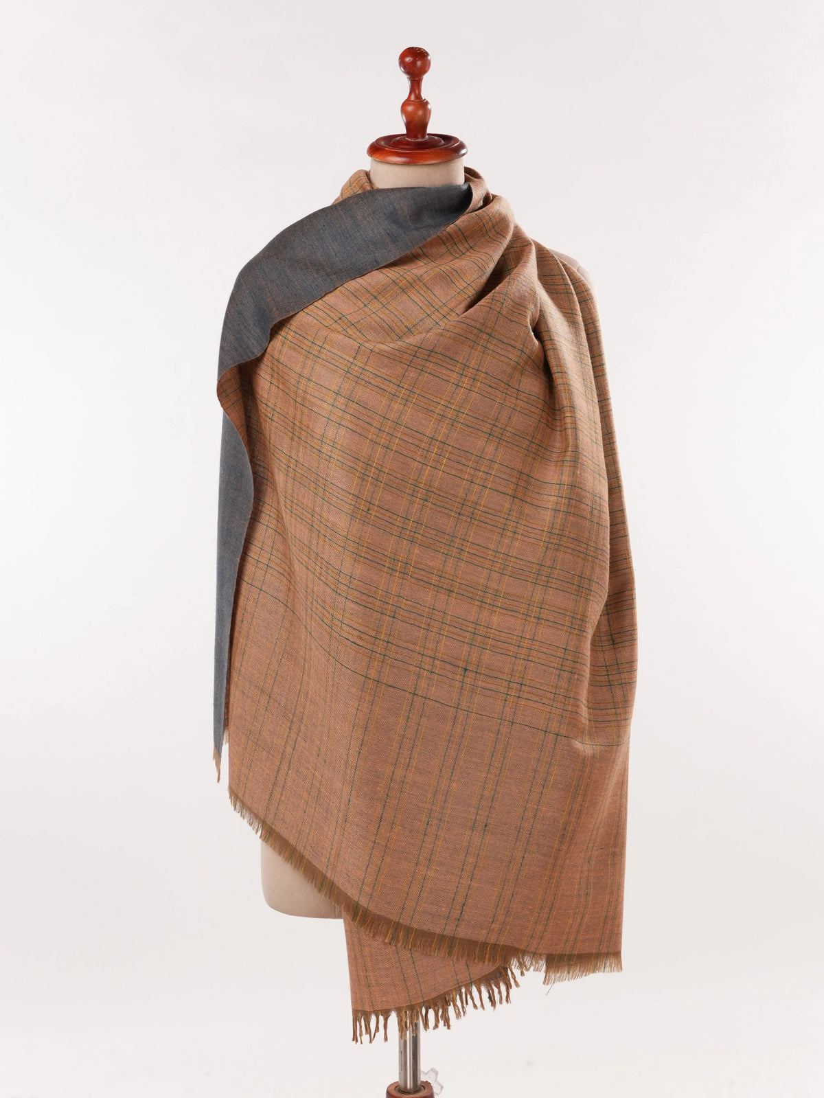 Caramel Tan and Slate Grey Dual Shade Soft Pashmina Shawl
