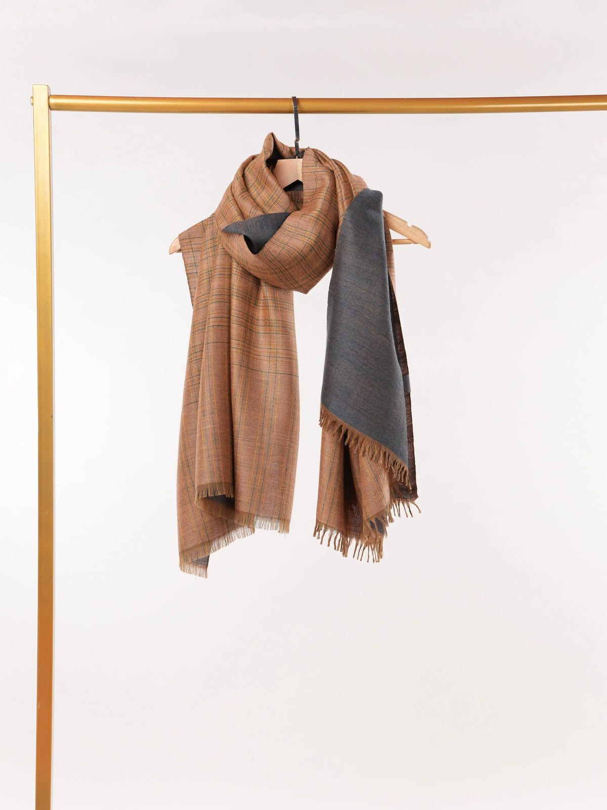 Caramel Tan and Slate Grey Dual Shade Soft Pashmina Shawl