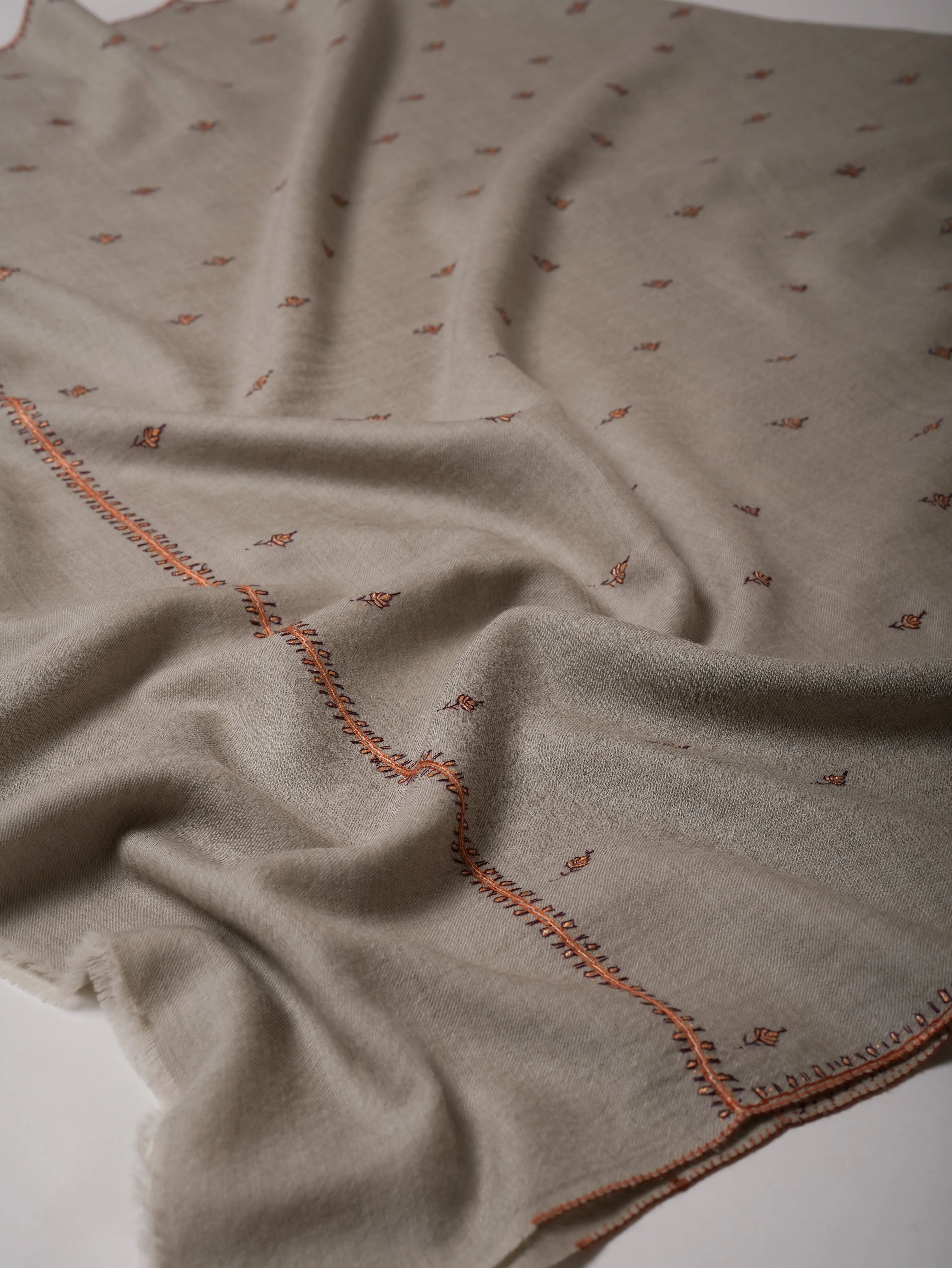 Fine Wool Shawl with Hand Embroidered Machie Booti Motifs Shahkaar