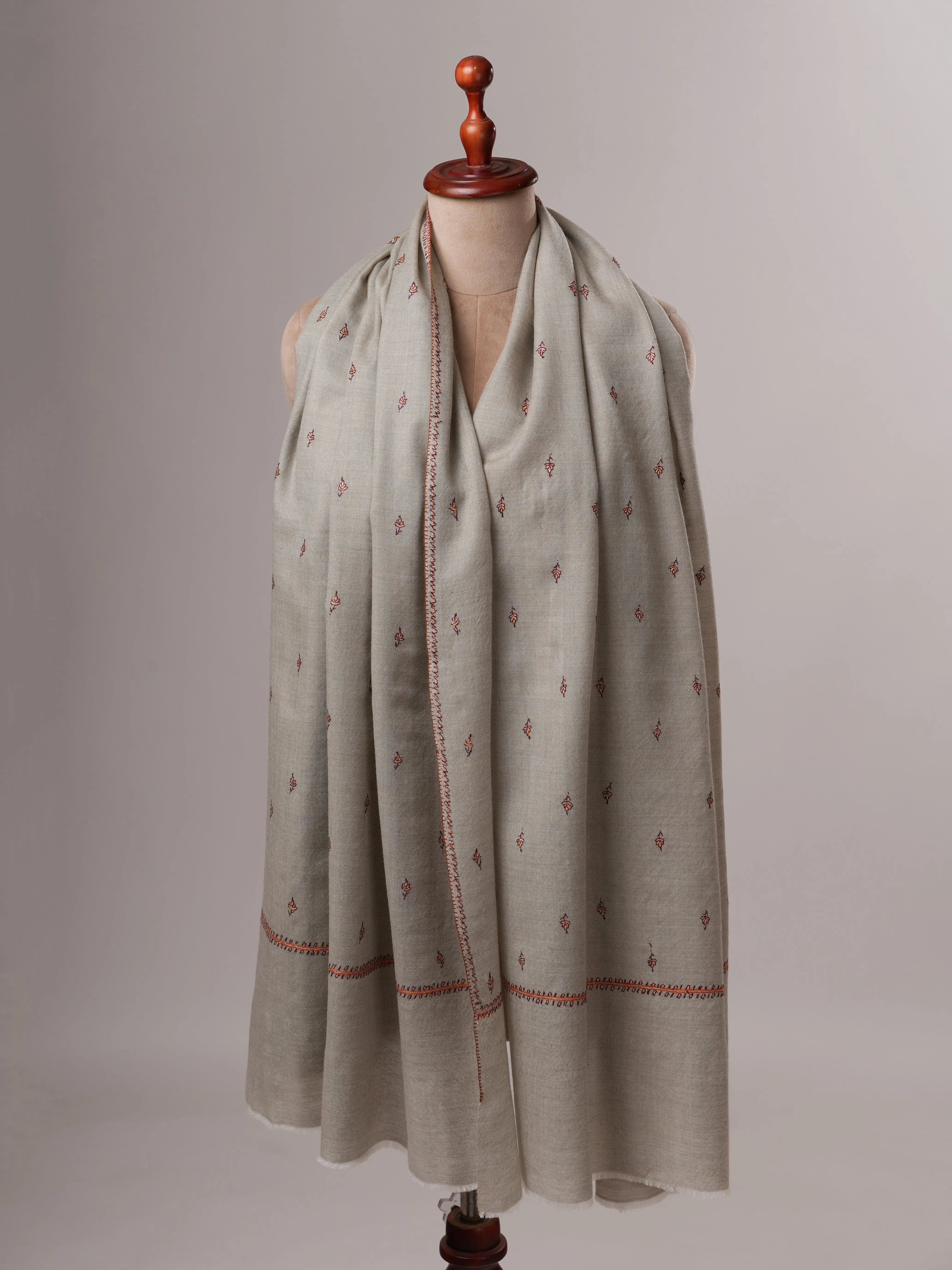 Fine Wool Shawl with Hand Embroidered Machie Booti Motifs Shahkaar