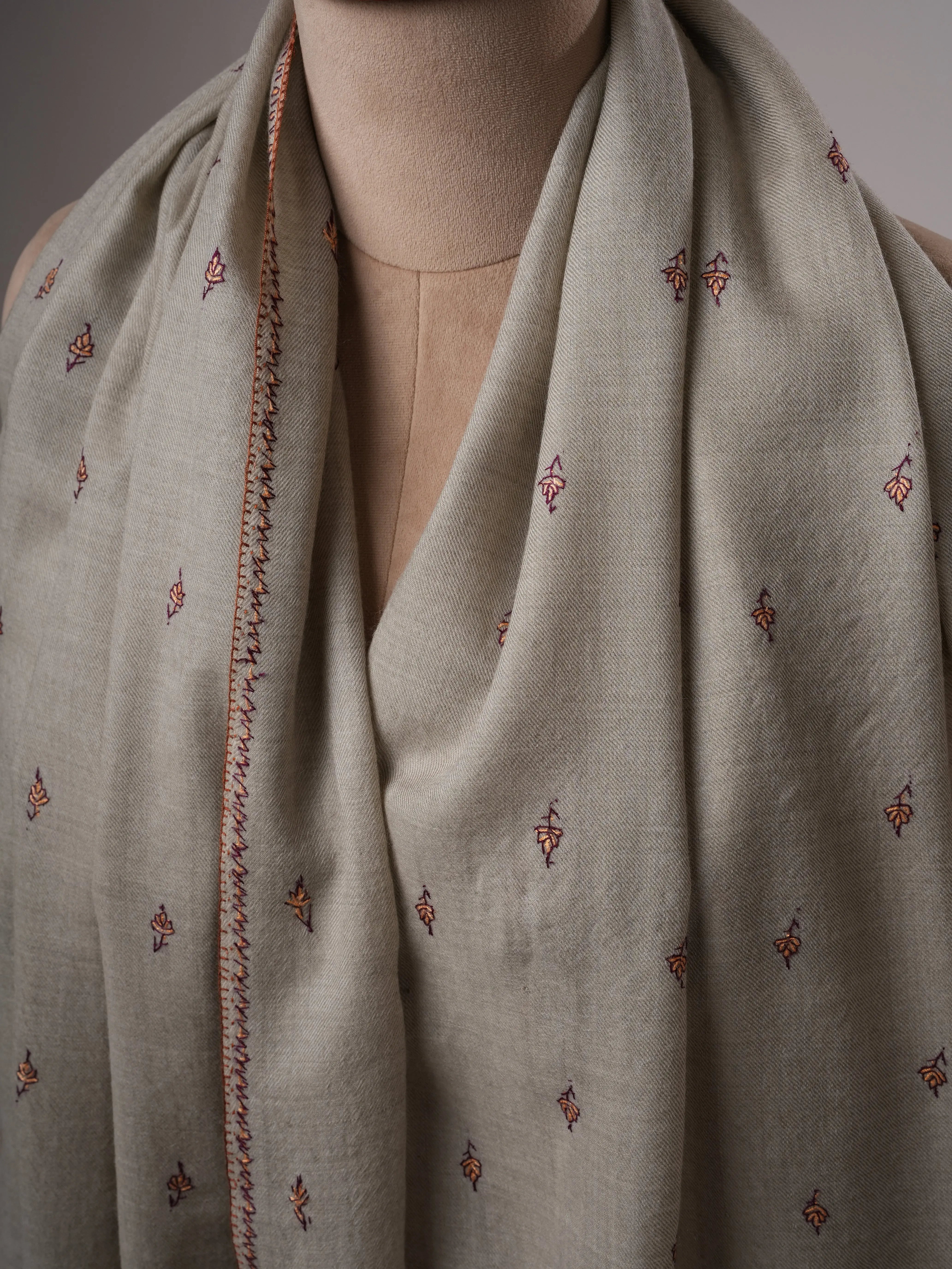 Fine Wool Shawl with Hand Embroidered Machie Booti Motifs Shahkaar