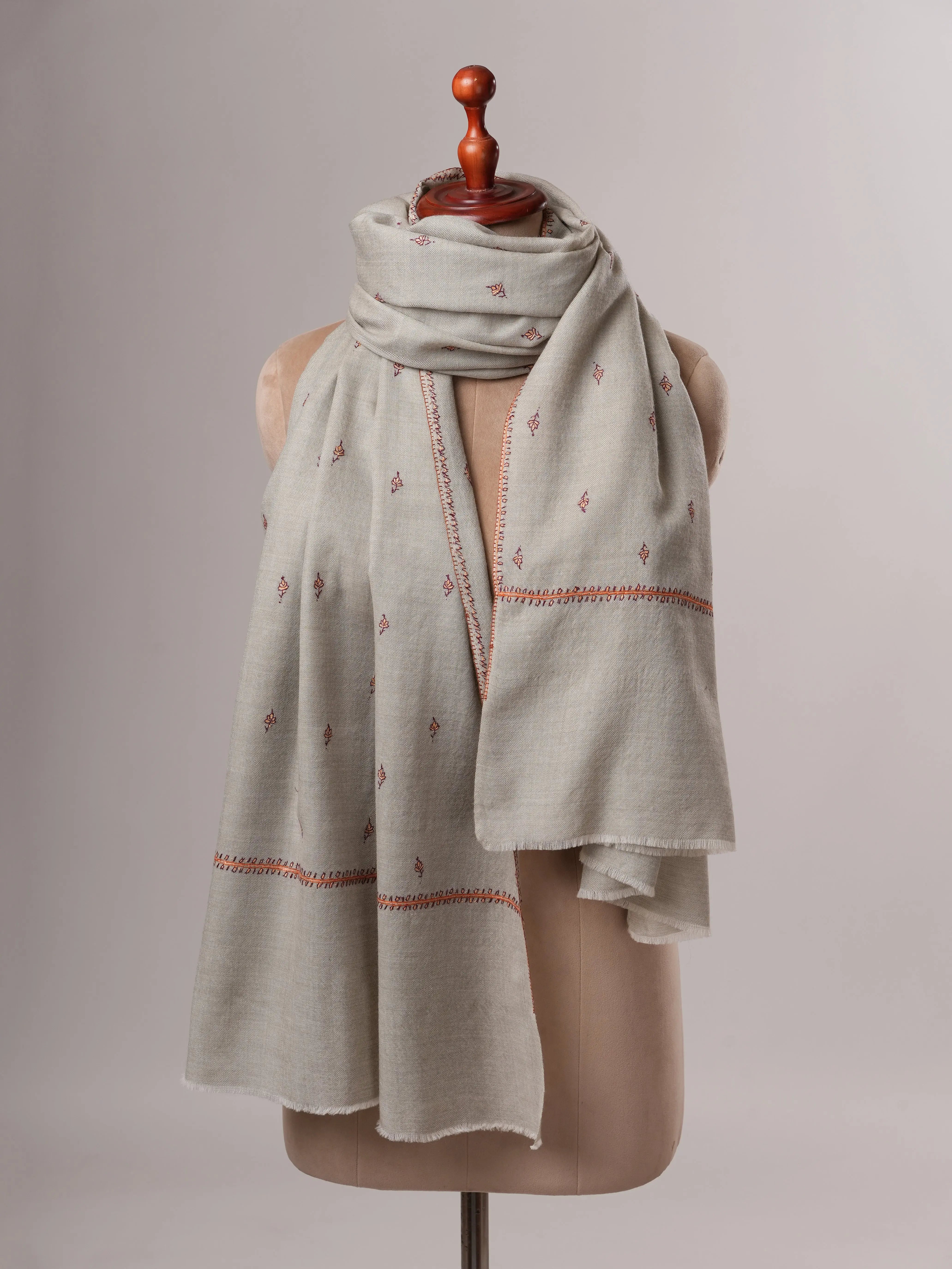 Fine Wool Shawl with Hand Embroidered Machie Booti Motifs Shahkaar