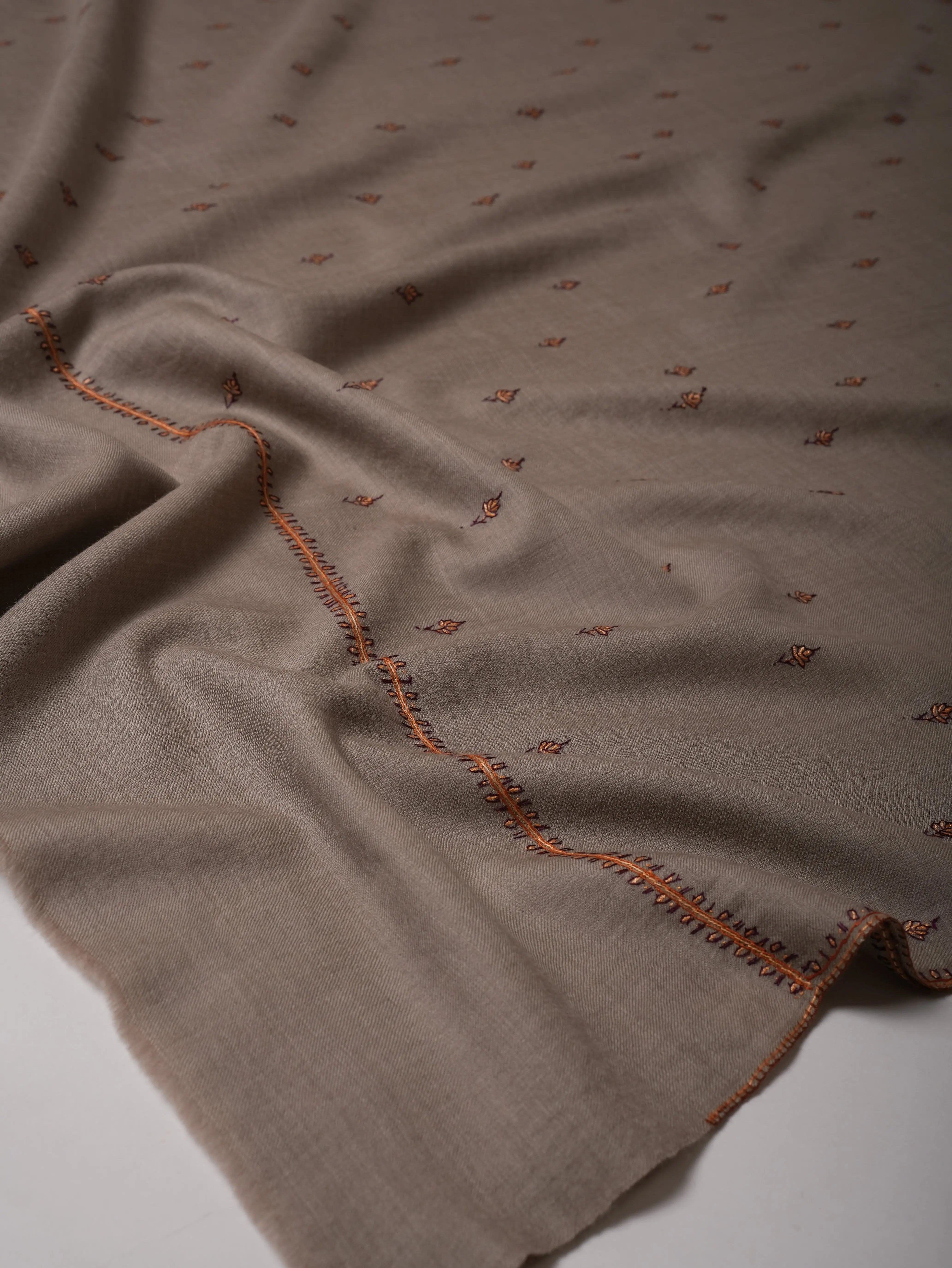 Fine Wool Shawl with Hand Embroidered Machie Booti Motifs Shahkaar