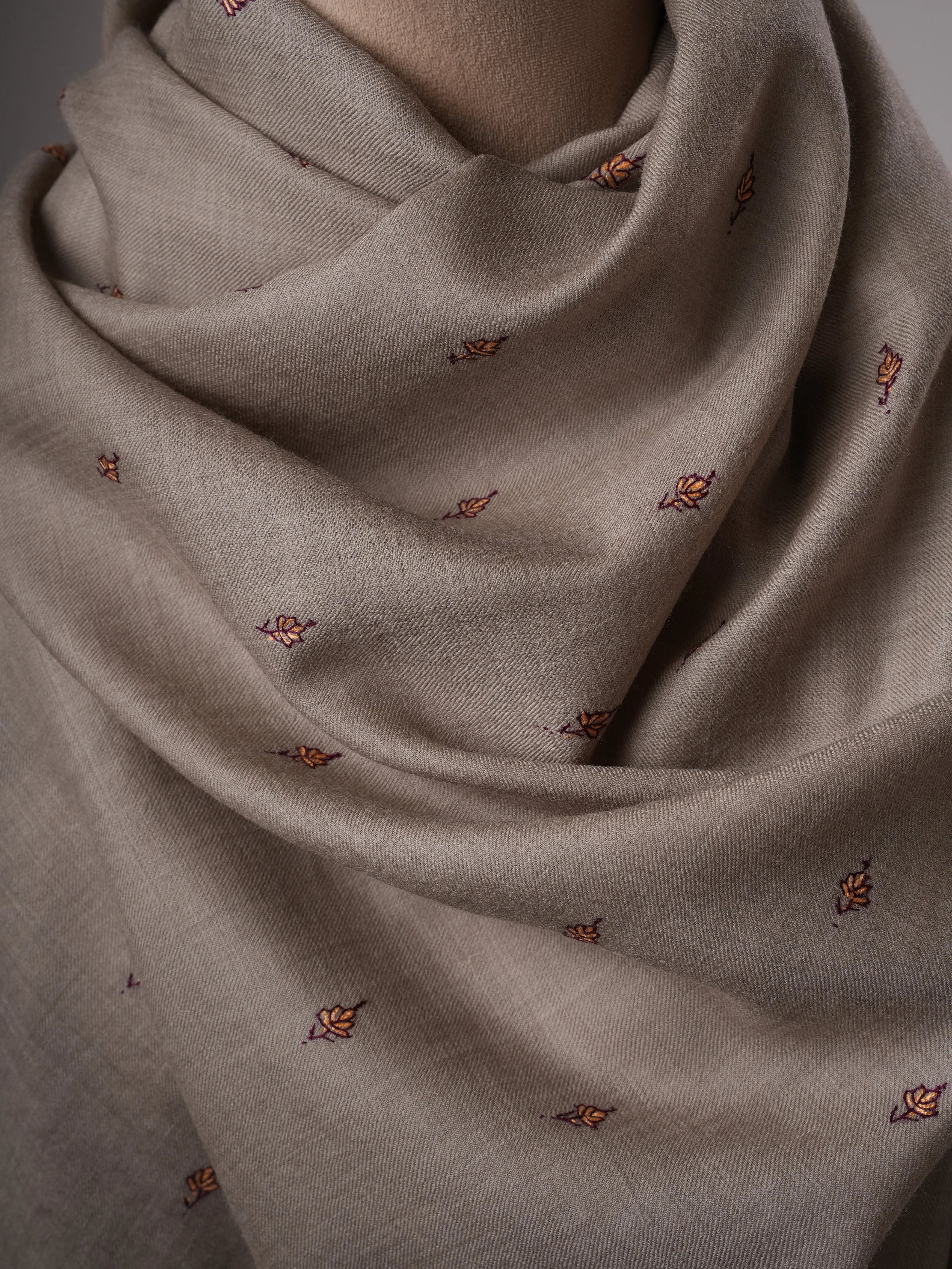 Fine Wool Shawl with Hand Embroidered Machie Booti Motifs Shahkaar