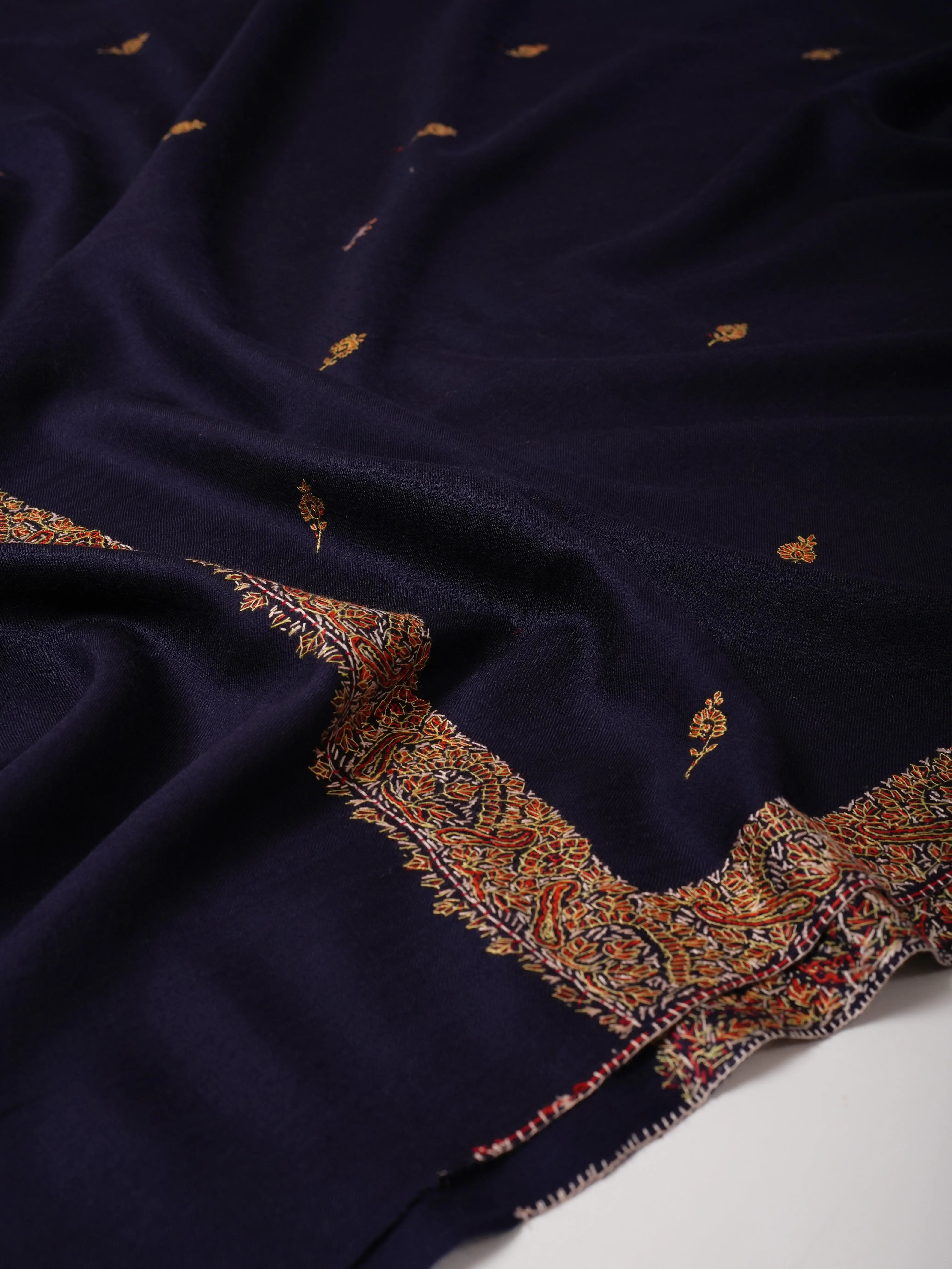 Dark Blue Fine Wool Shawl Featuring Neemdaur Buteh Work Shahkaar