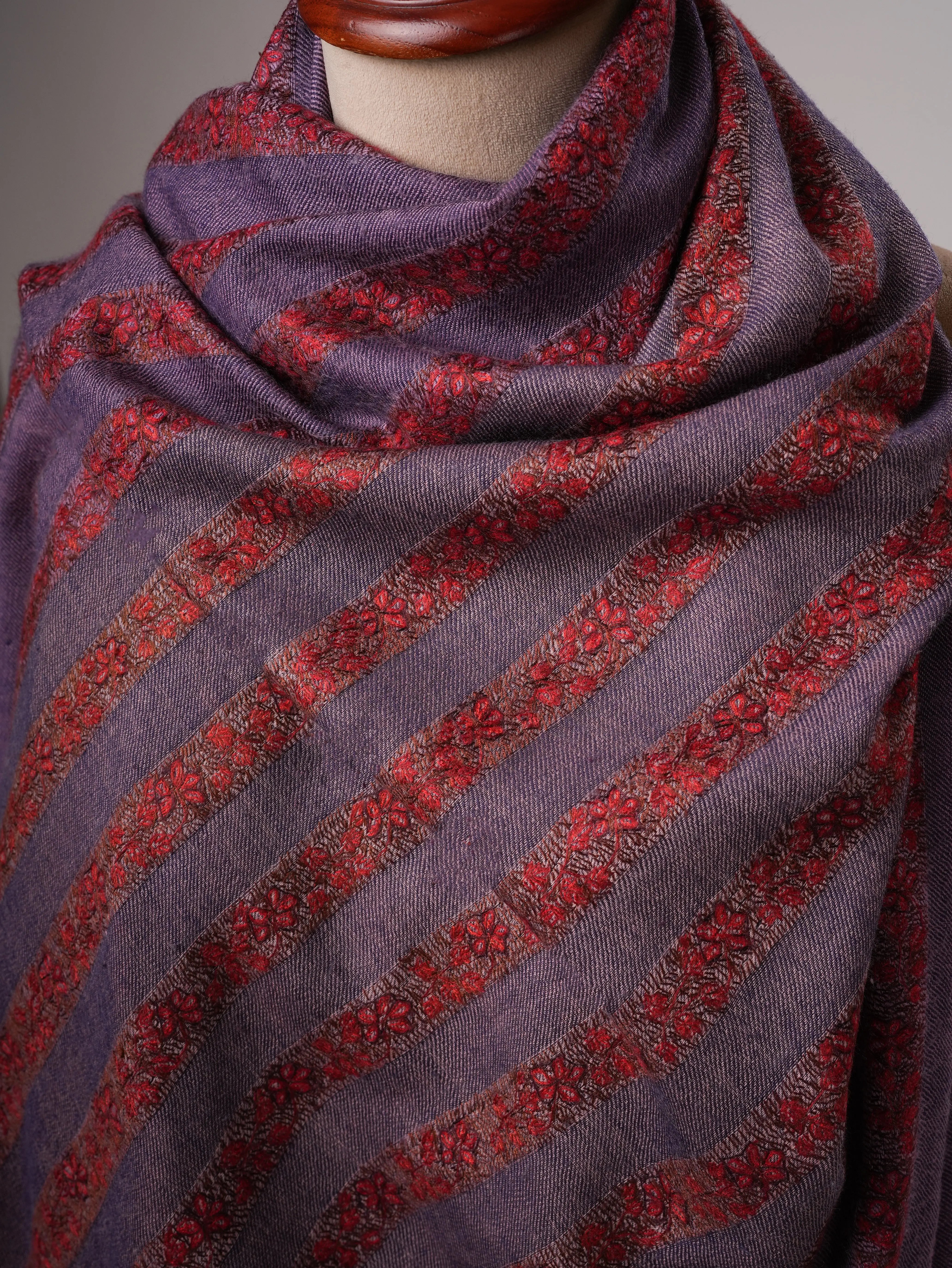 Silk Wool Shawl in Purple Hue with Khatrass Hand Embroidery Shahkaar