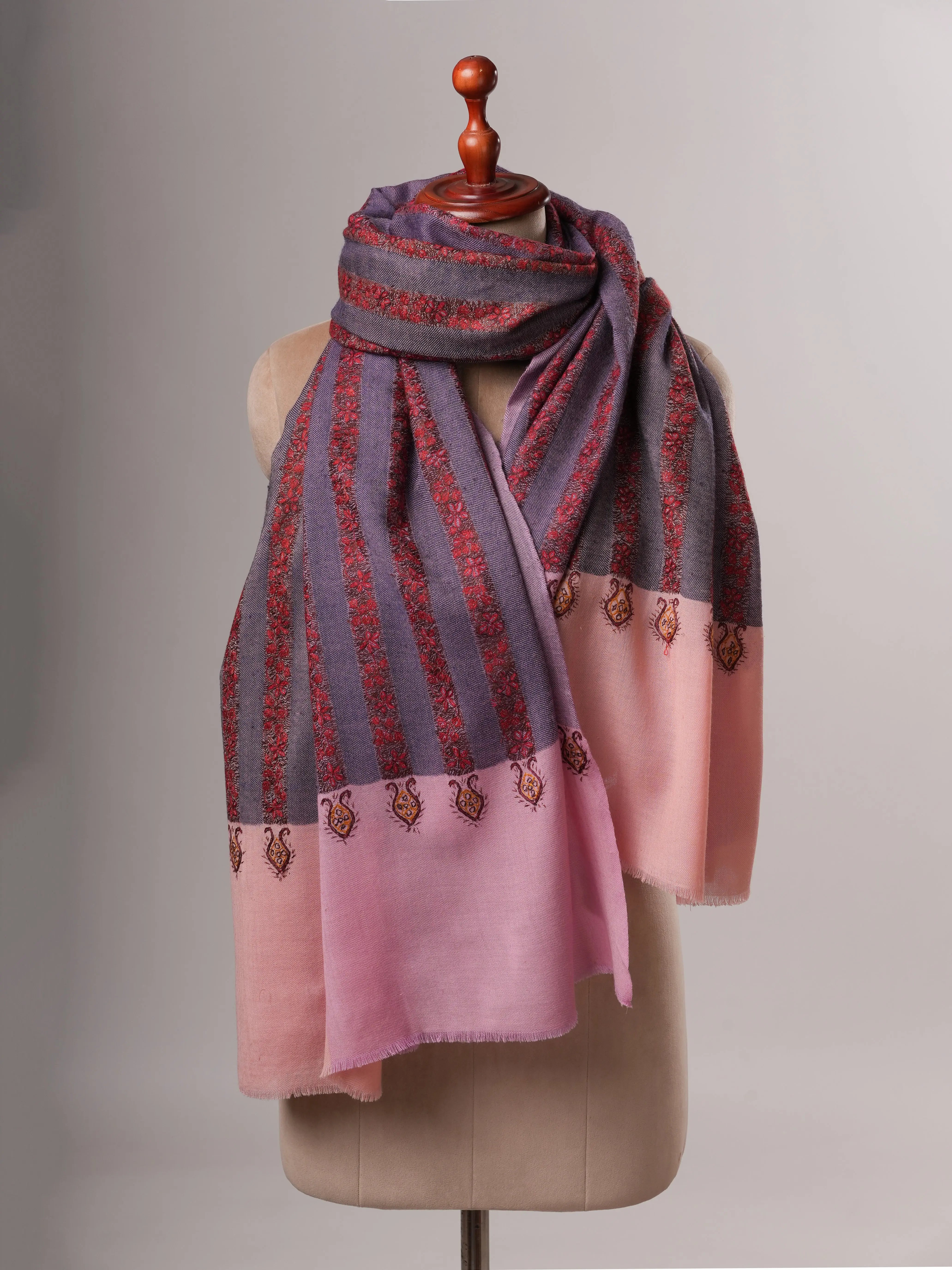 Silk Wool Shawl in Purple Hue with Khatrass Hand Embroidery Shahkaar