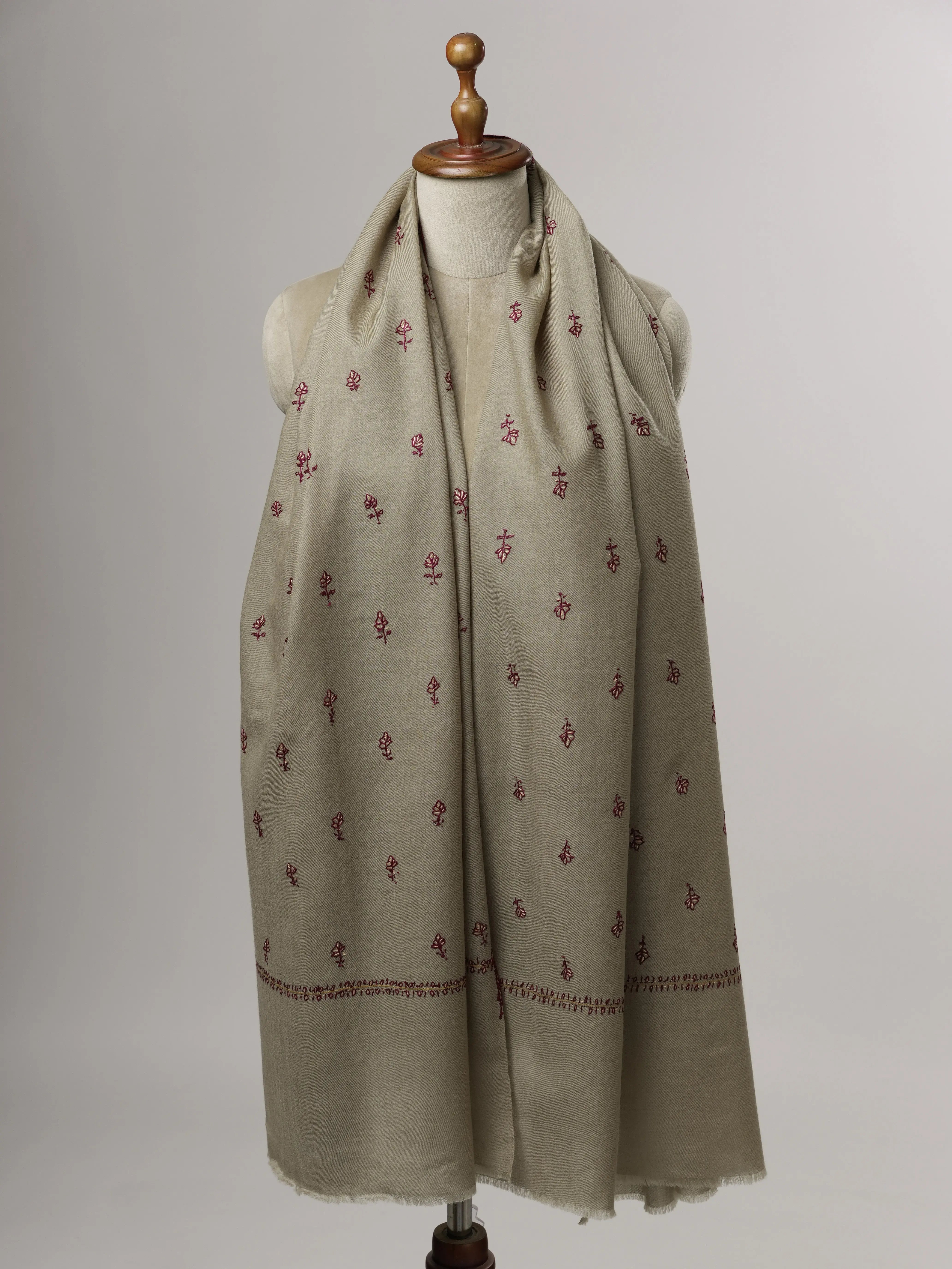 Soft Fine Wool Shawl with Handcrafted Mache Booti Embroidery Shahkaar