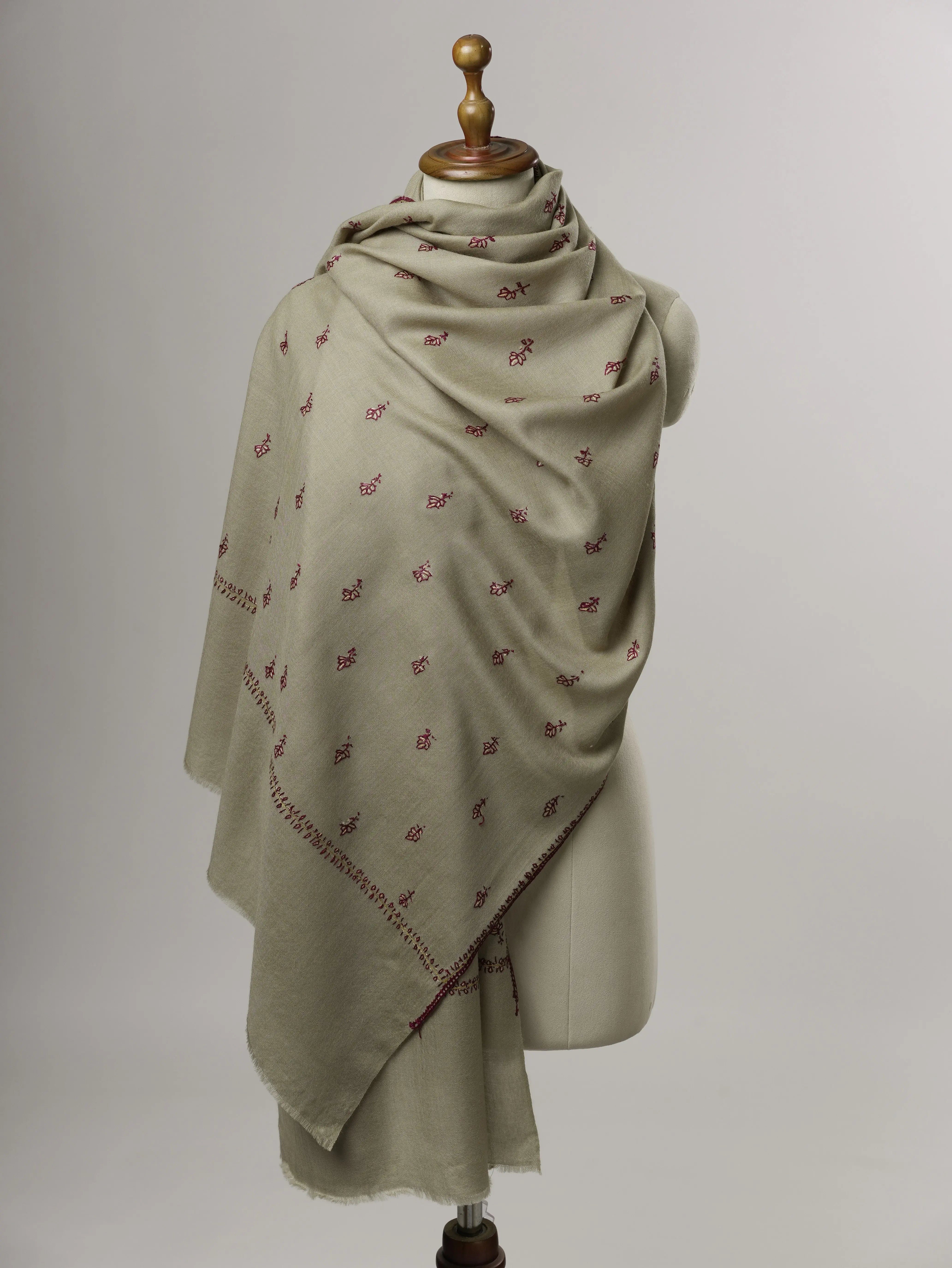 Soft Fine Wool Shawl with Handcrafted Mache Booti Embroidery Shahkaar