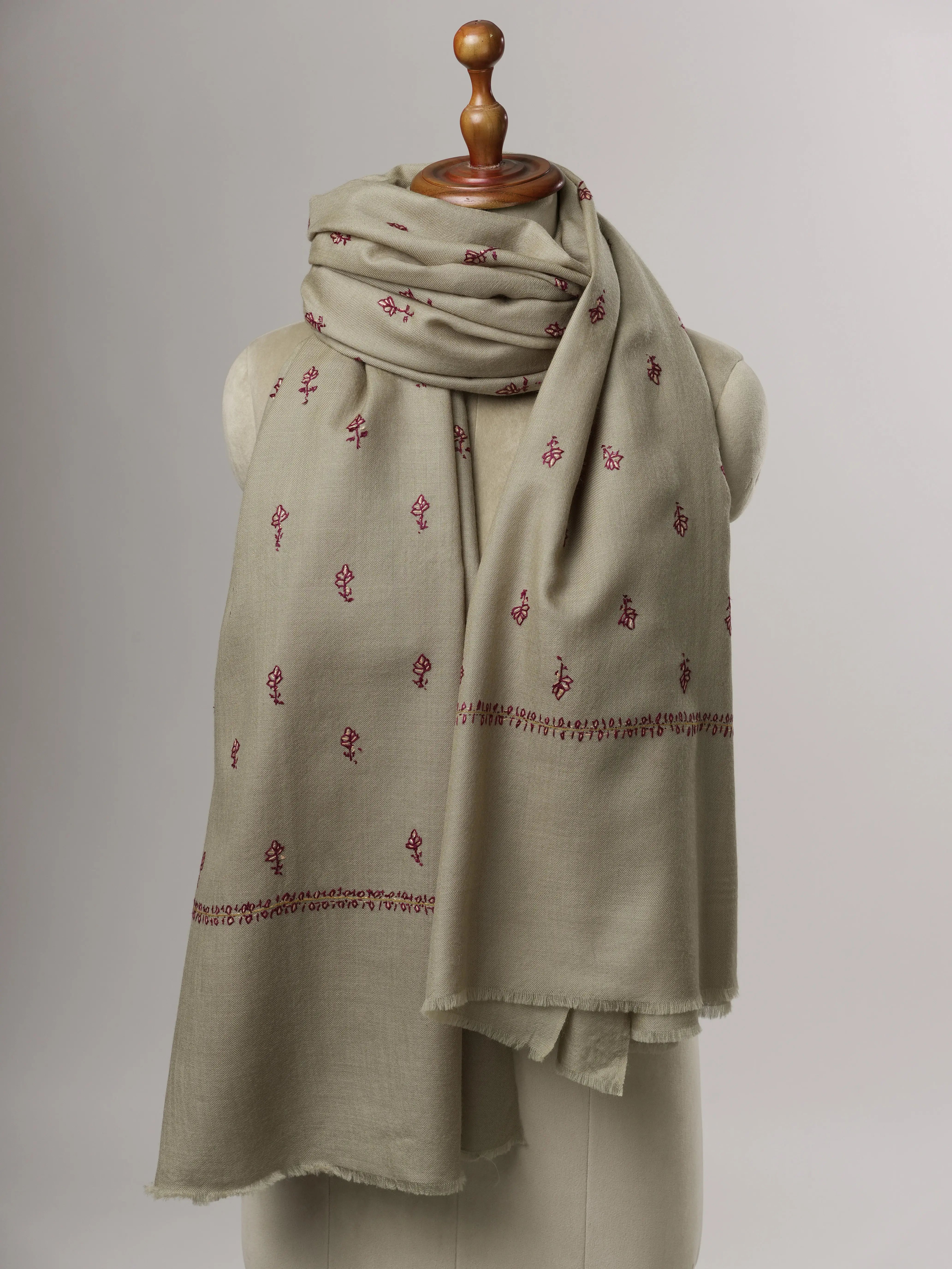 Soft Fine Wool Shawl with Handcrafted Mache Booti Embroidery Shahkaar
