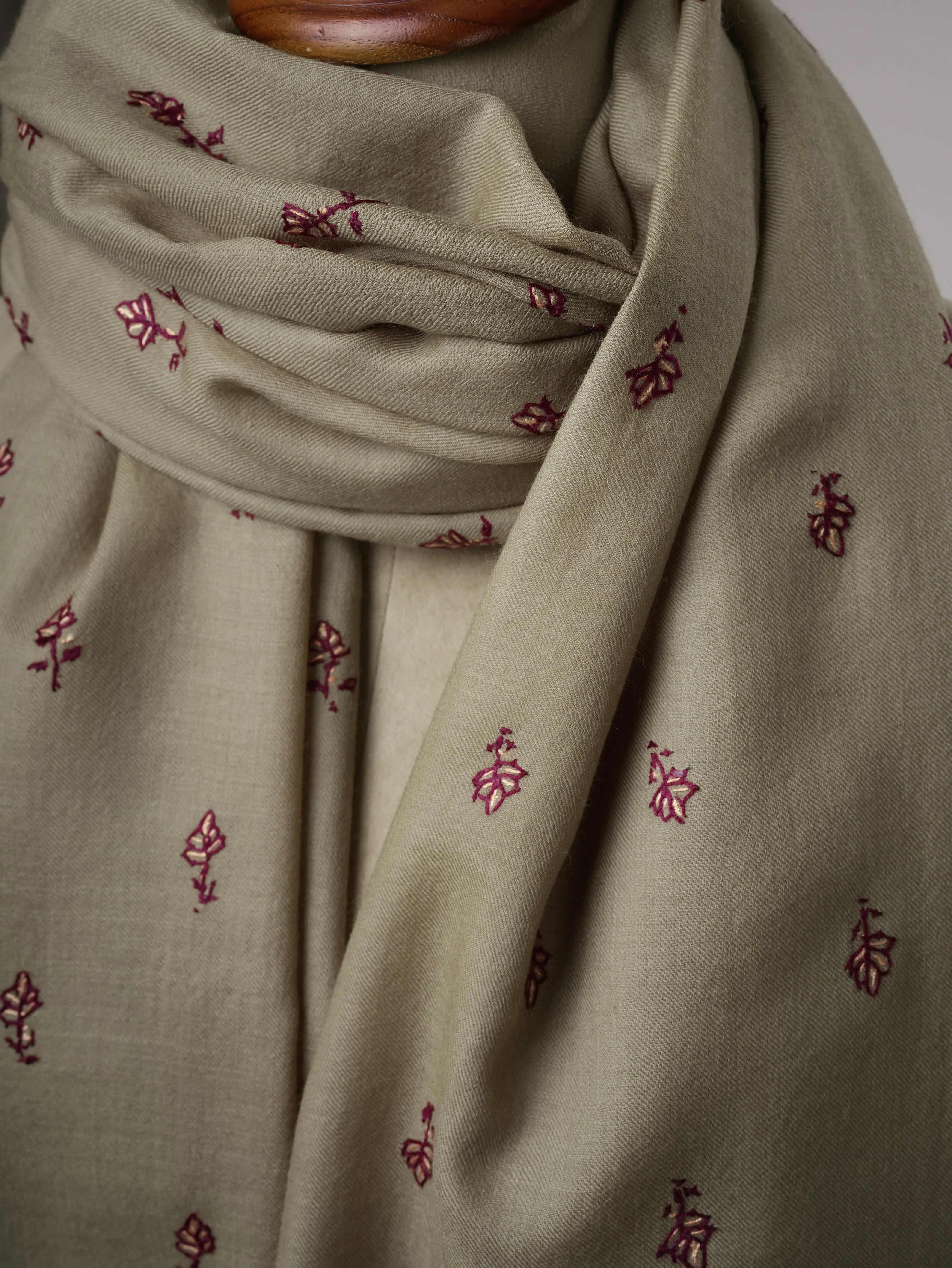 Soft Fine Wool Shawl with Handcrafted Mache Booti Embroidery Shahkaar