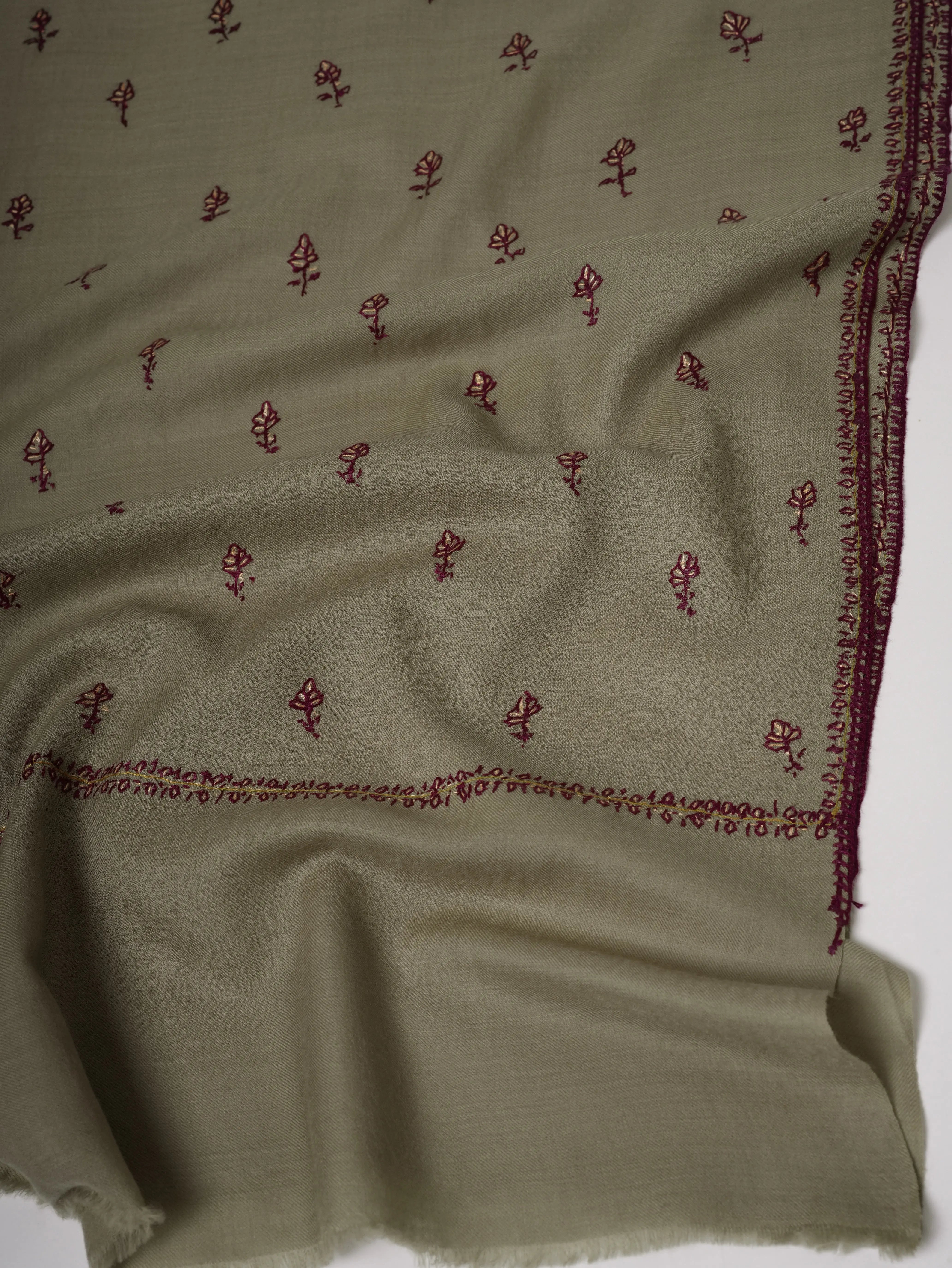 Soft Fine Wool Shawl with Handcrafted Mache Booti Embroidery Shahkaar