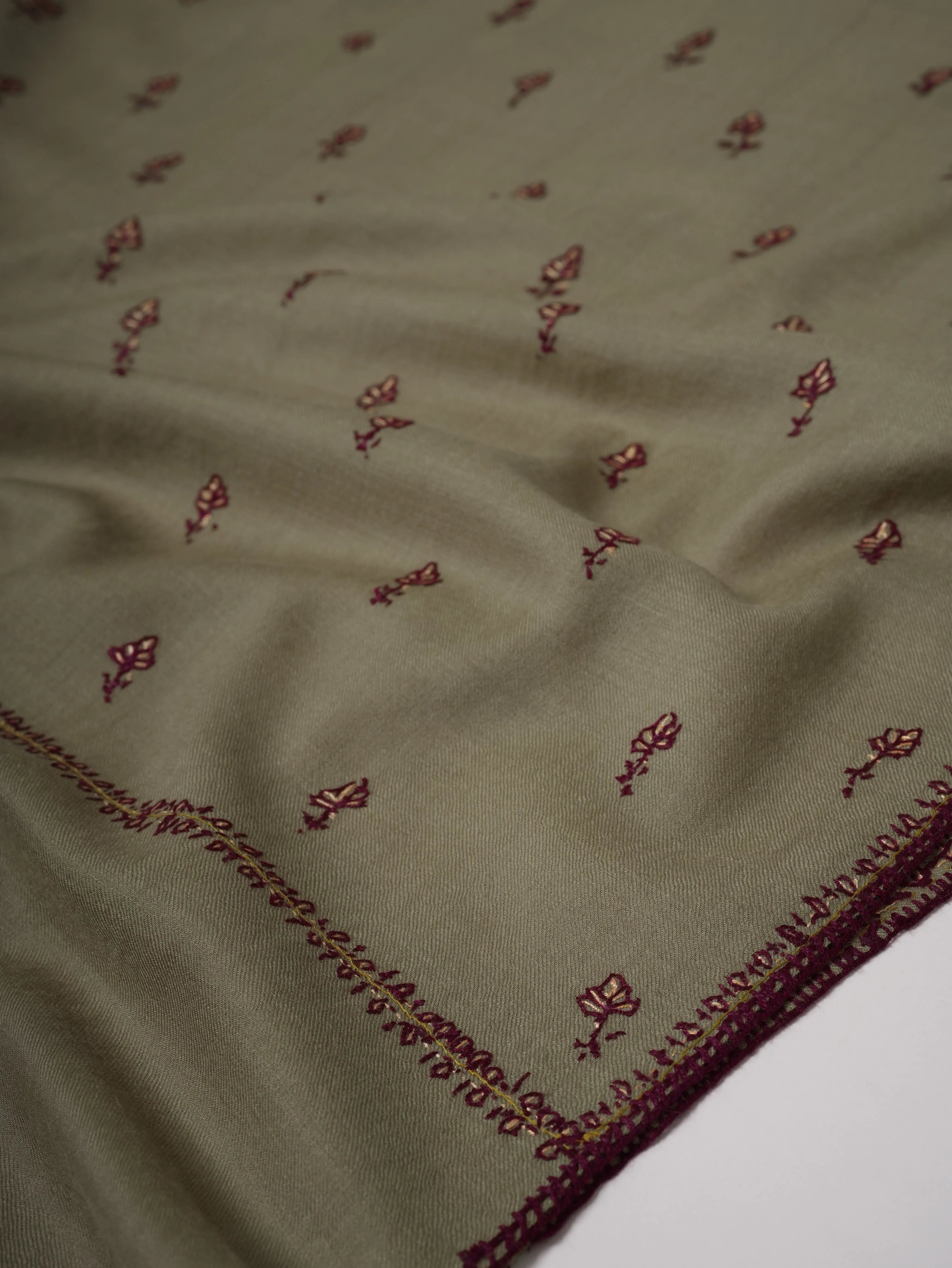 Soft Fine Wool Shawl with Handcrafted Mache Booti Embroidery Shahkaar