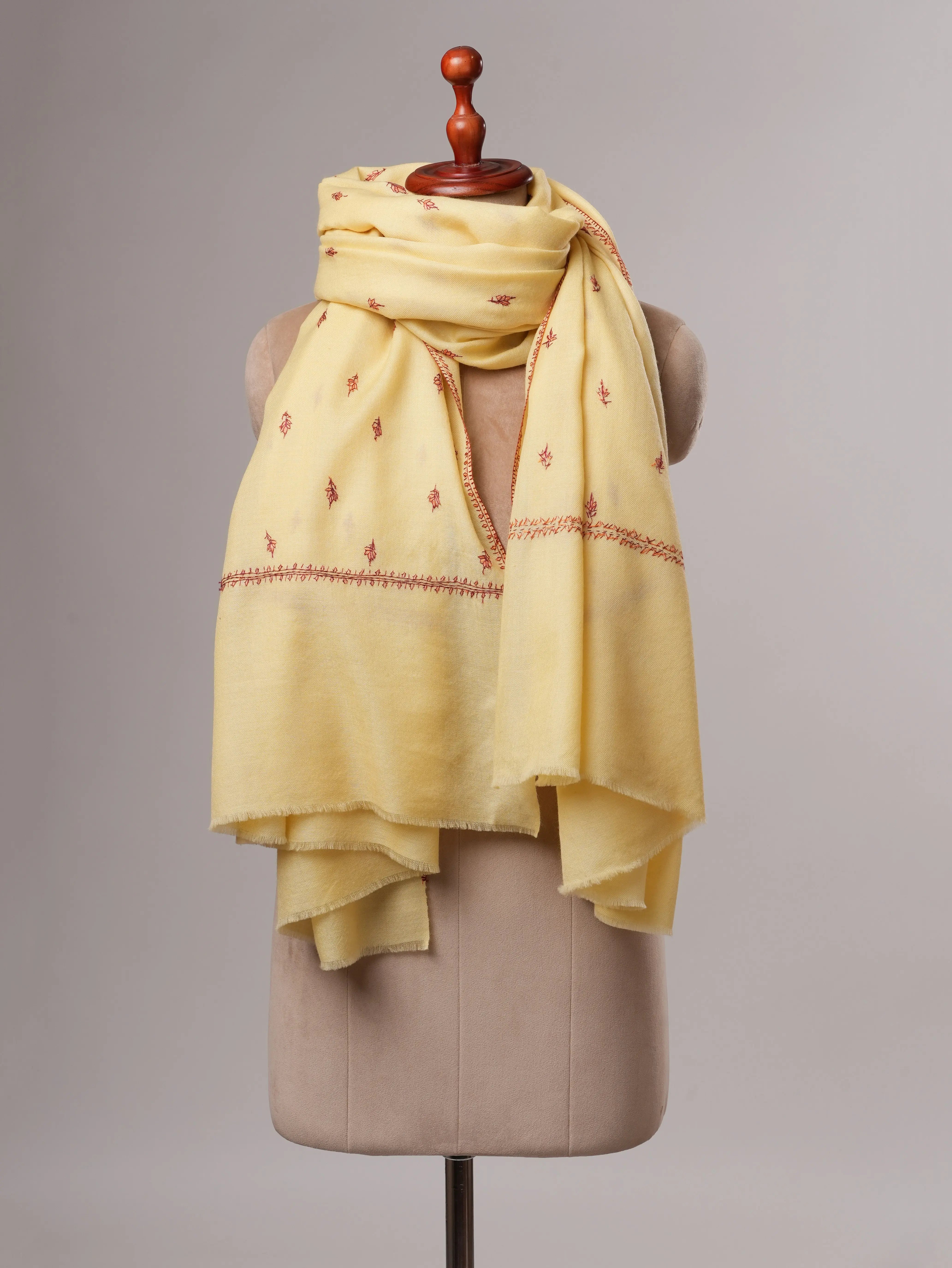 Artisan Made Fine Wool Shawl Featuring Mache Booti Embroidery Shahkaar