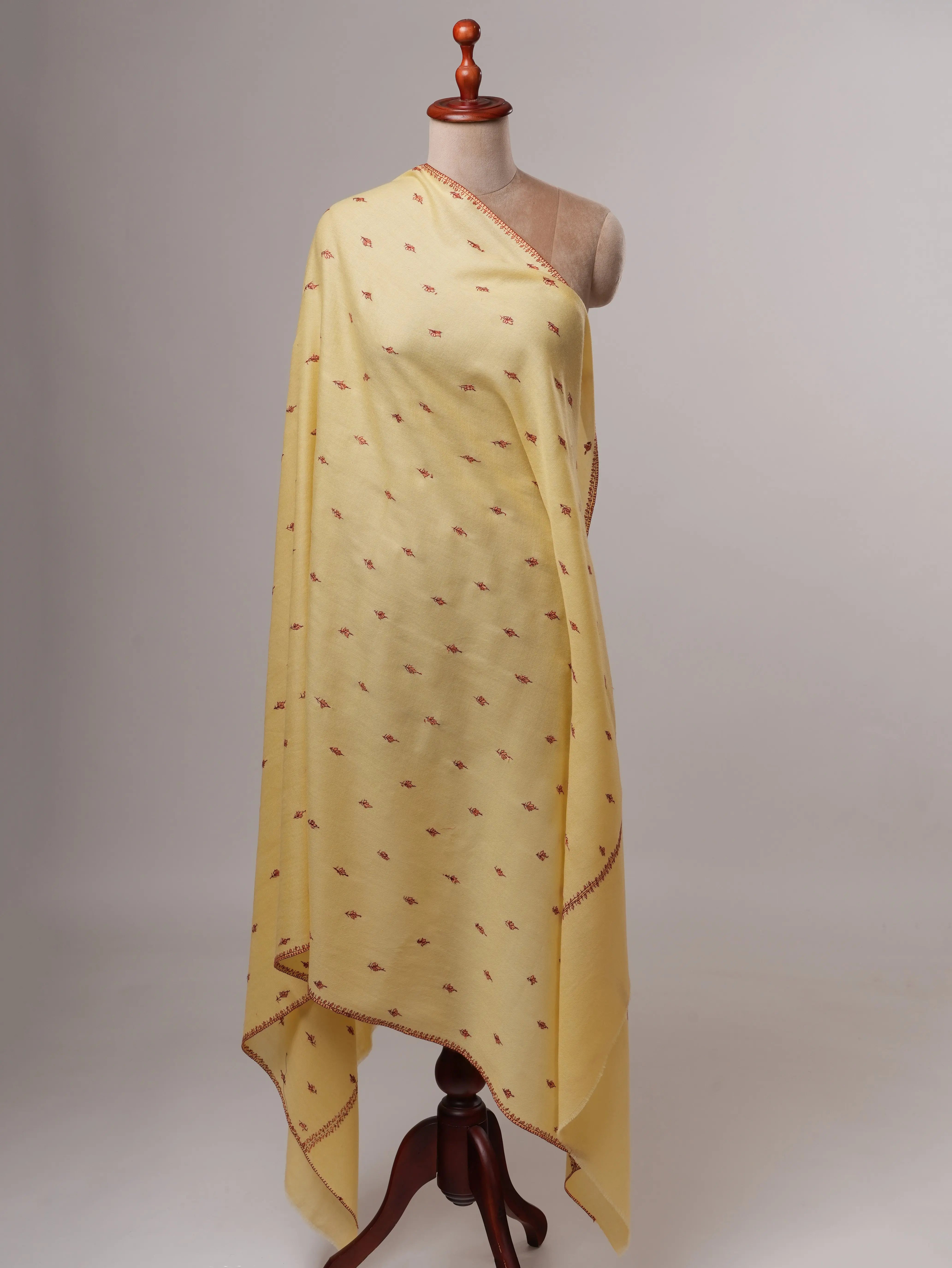 Artisan Made Fine Wool Shawl Featuring Mache Booti Embroidery Shahkaar