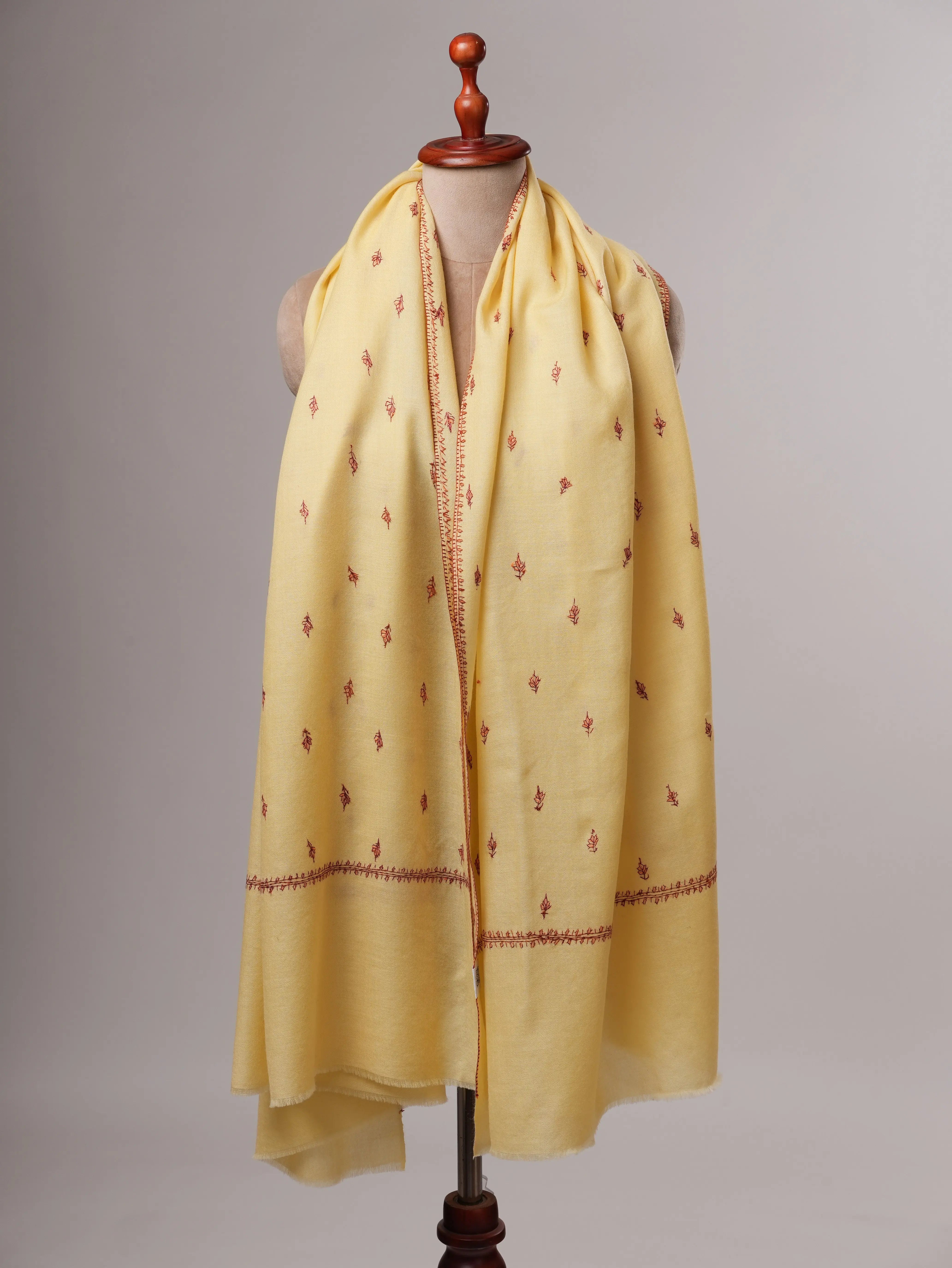 Artisan Made Fine Wool Shawl Featuring Mache Booti Embroidery Shahkaar