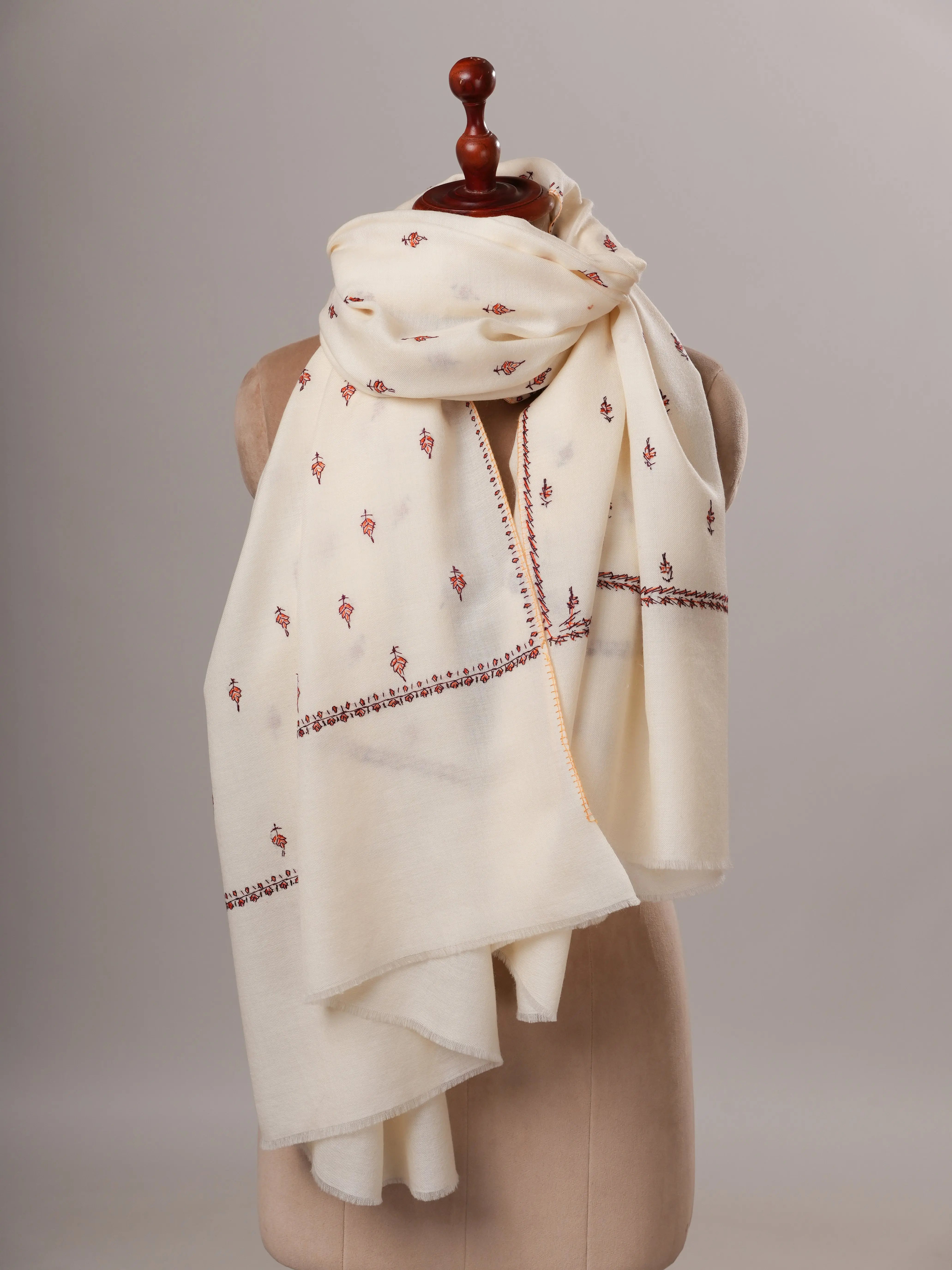 White Mâché Booti Soft Fine Wool Shawl Shahkaar Global