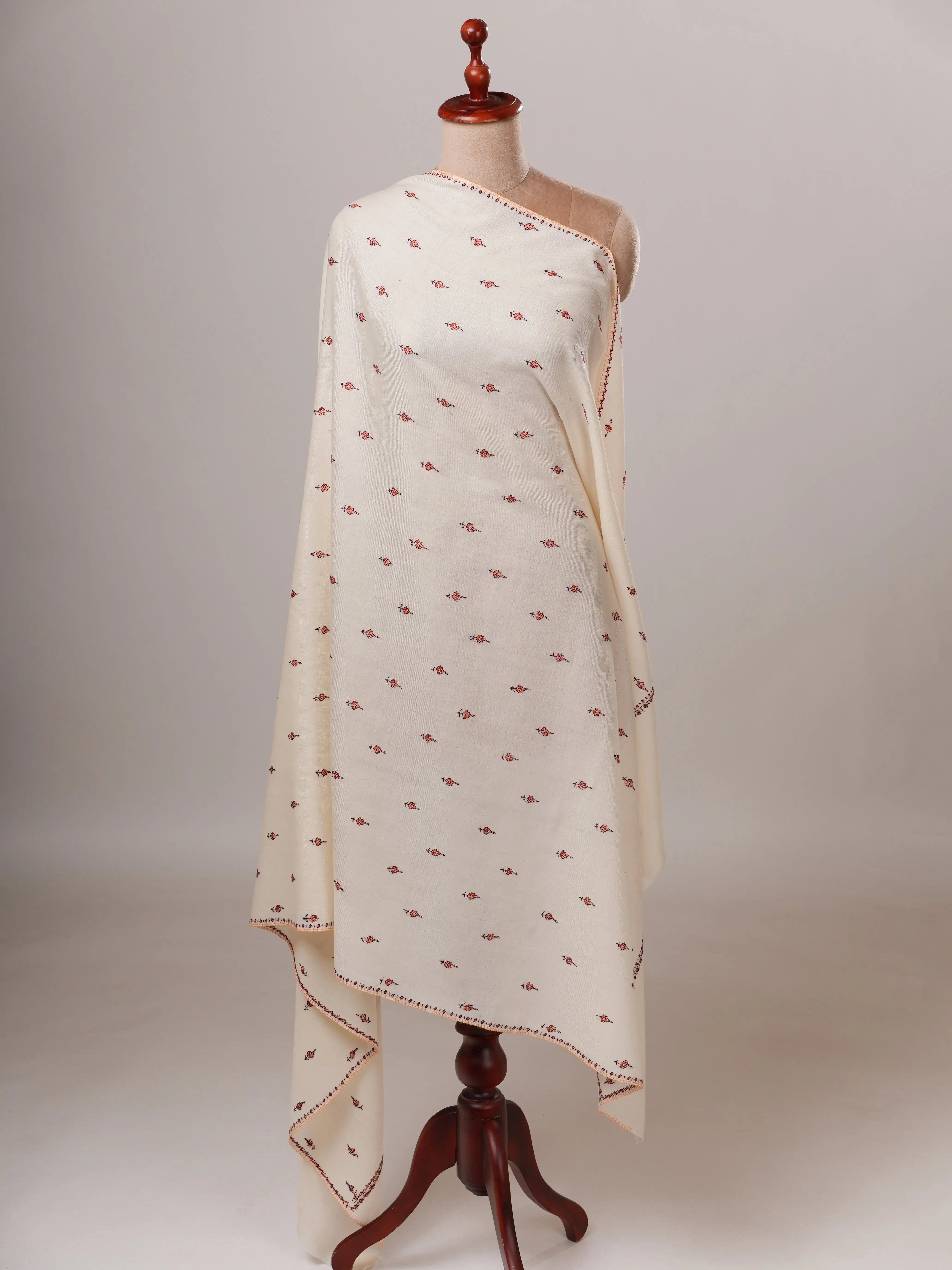 White Mâché Booti Soft Fine Wool Shawl Shahkaar Global