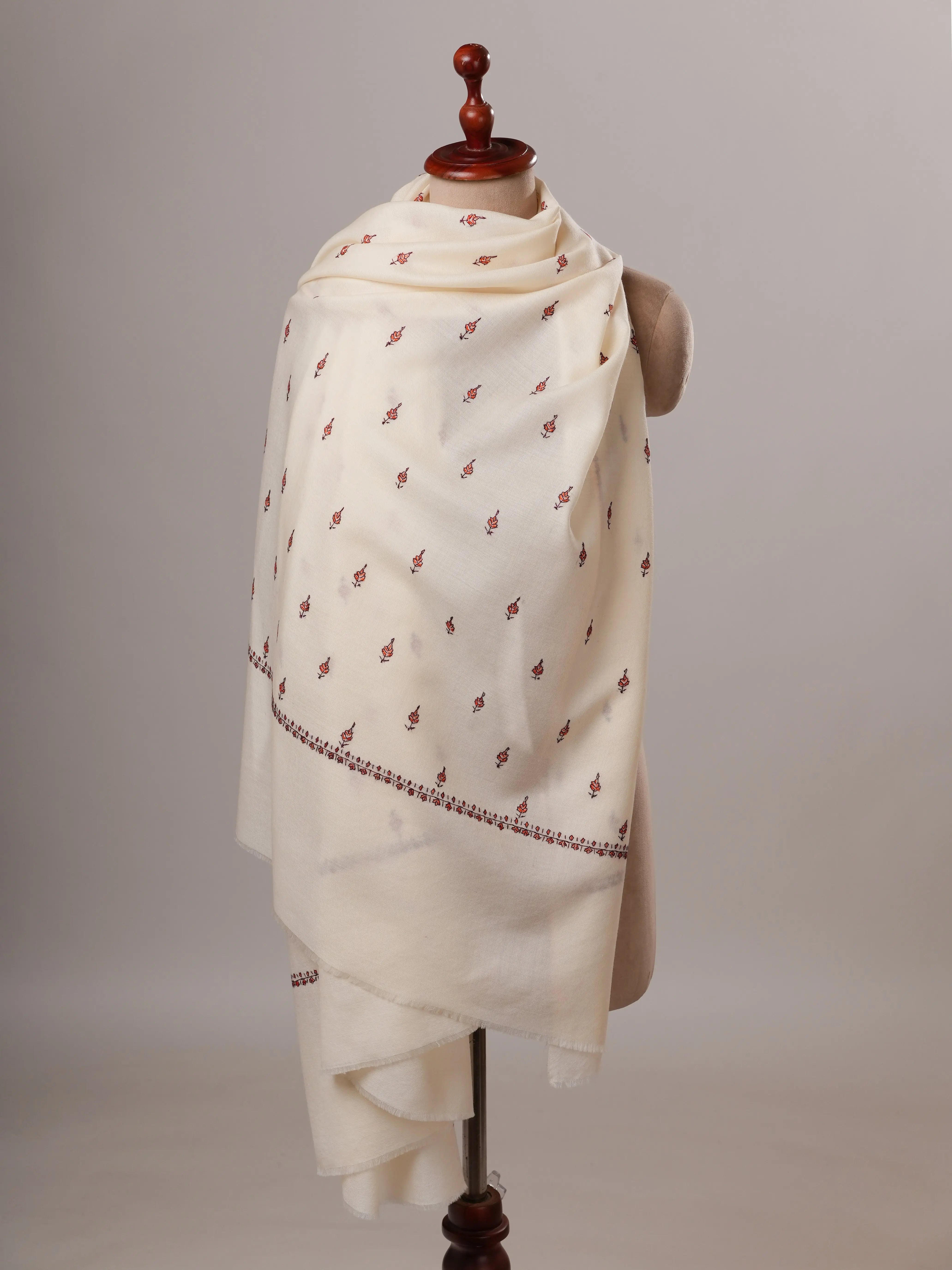 White Mâché Booti Soft Fine Wool Shawl Shahkaar Global