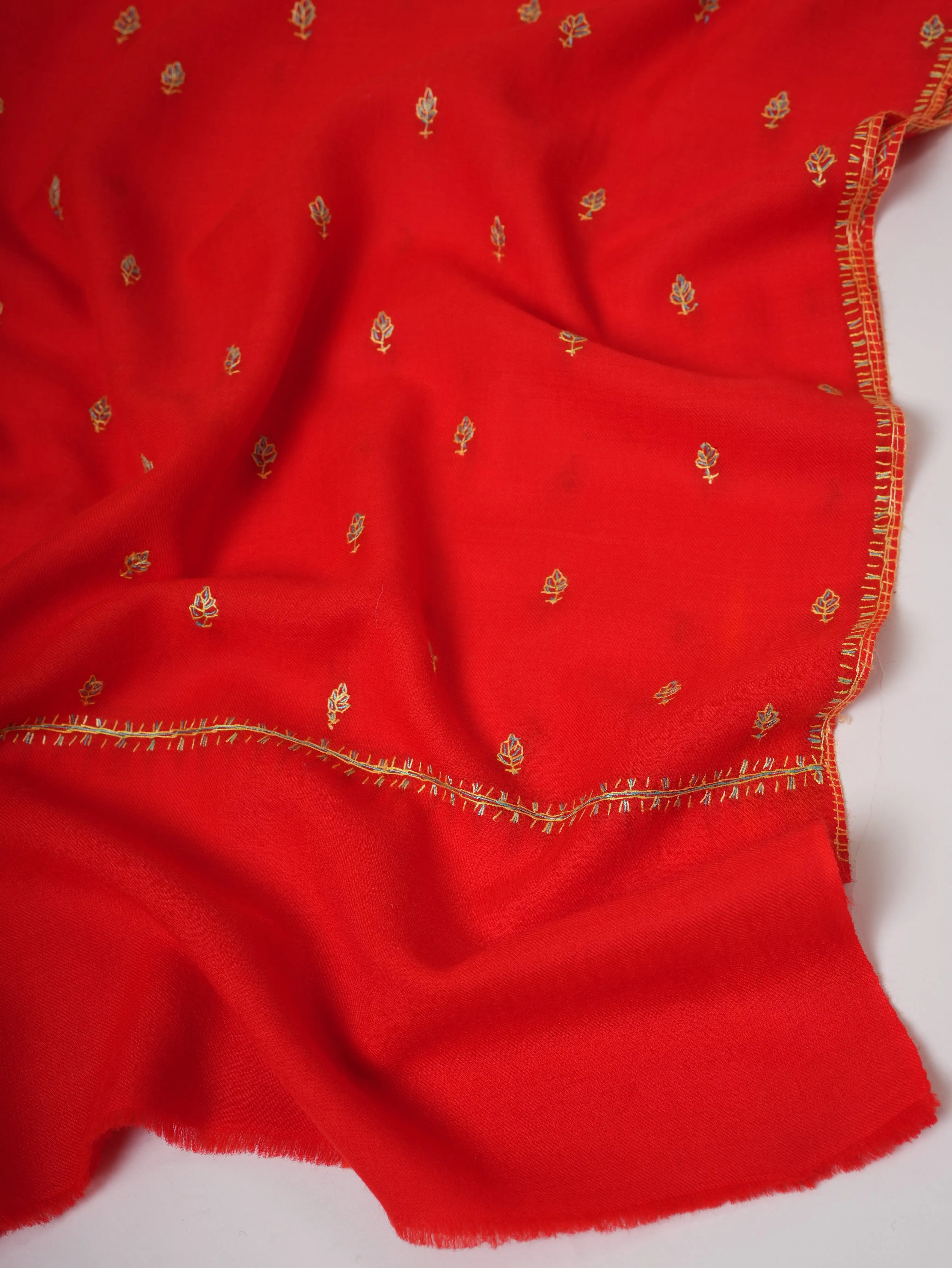 Soft Fine Wool Shawl with Hand Embroidered Mache Booti Motifs Shahkaar