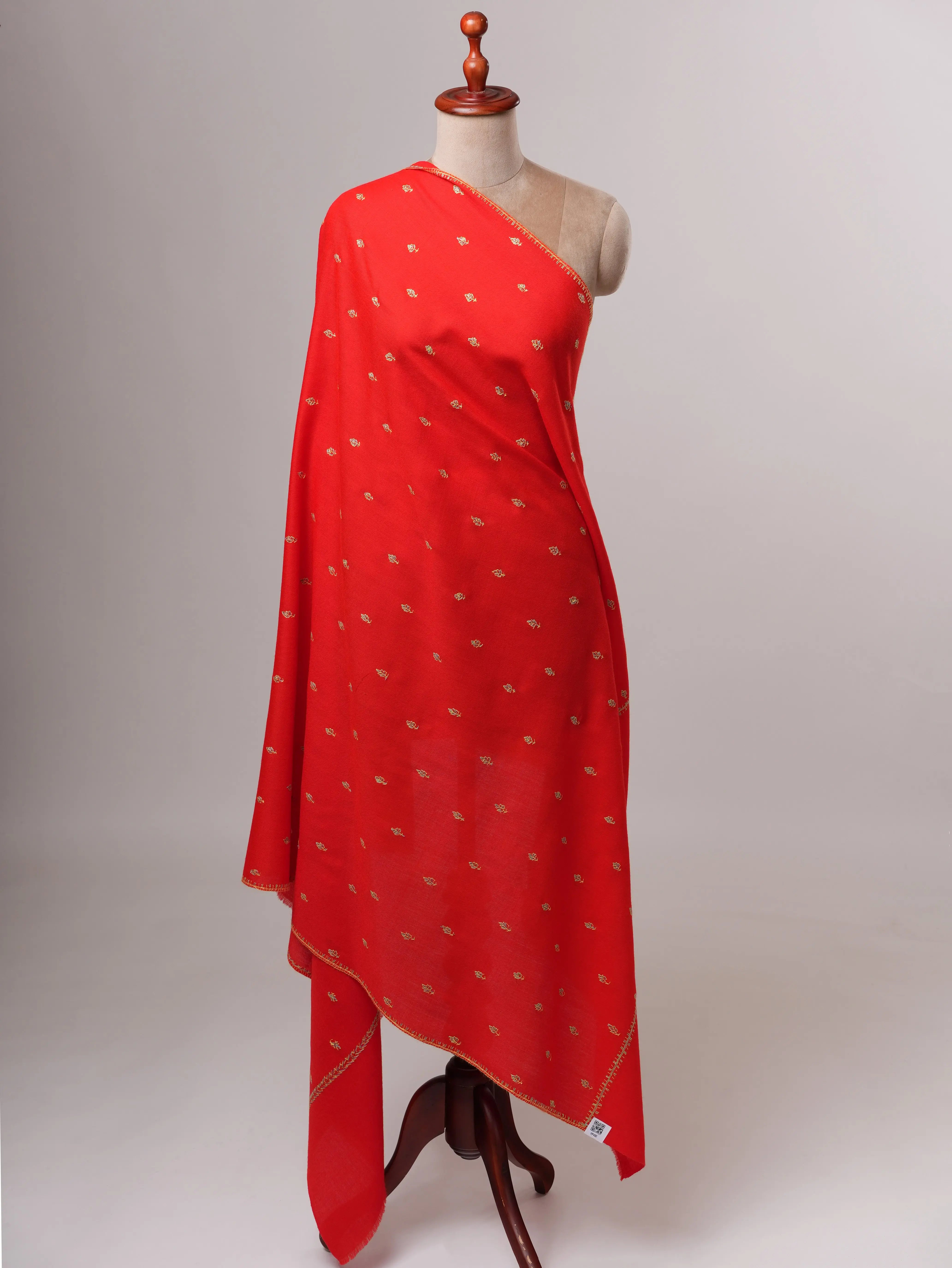 Soft Fine Wool Shawl with Hand Embroidered Mache Booti Motifs Shahkaar