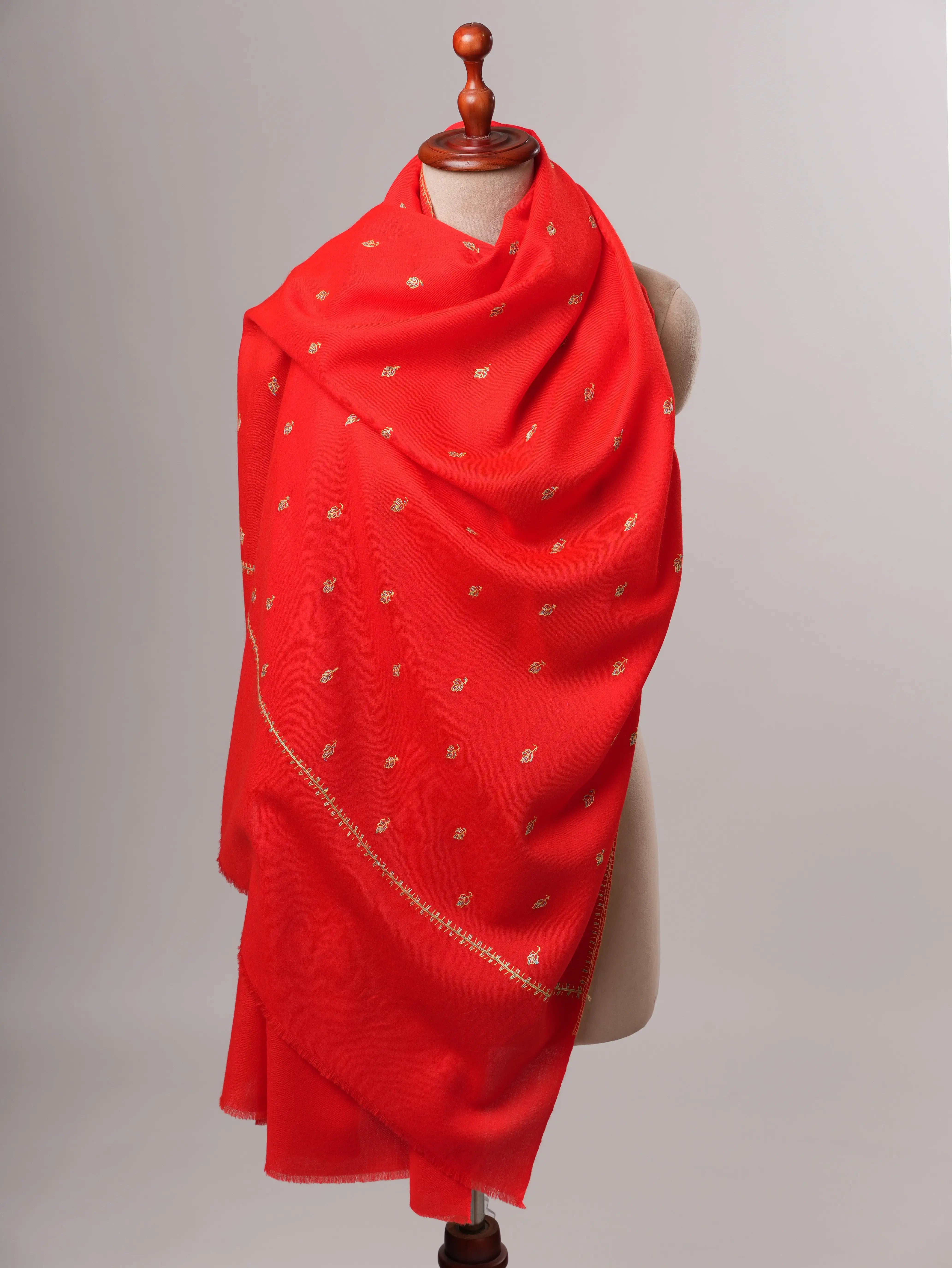 Soft Fine Wool Shawl with Hand Embroidered Mache Booti Motifs Shahkaar