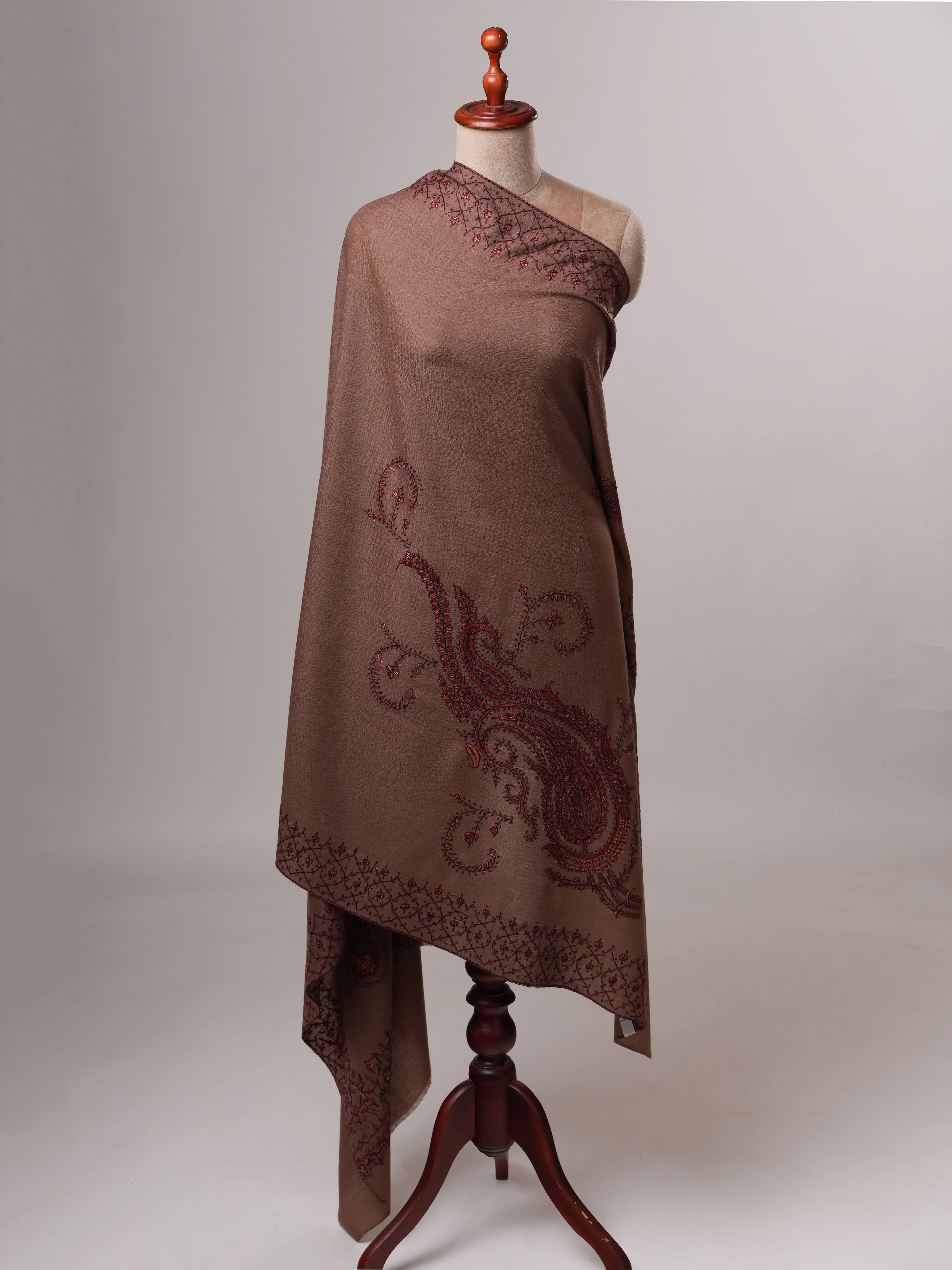 Fine Wool Shawl with Hand Embroidered Paisley Design Shahkaar