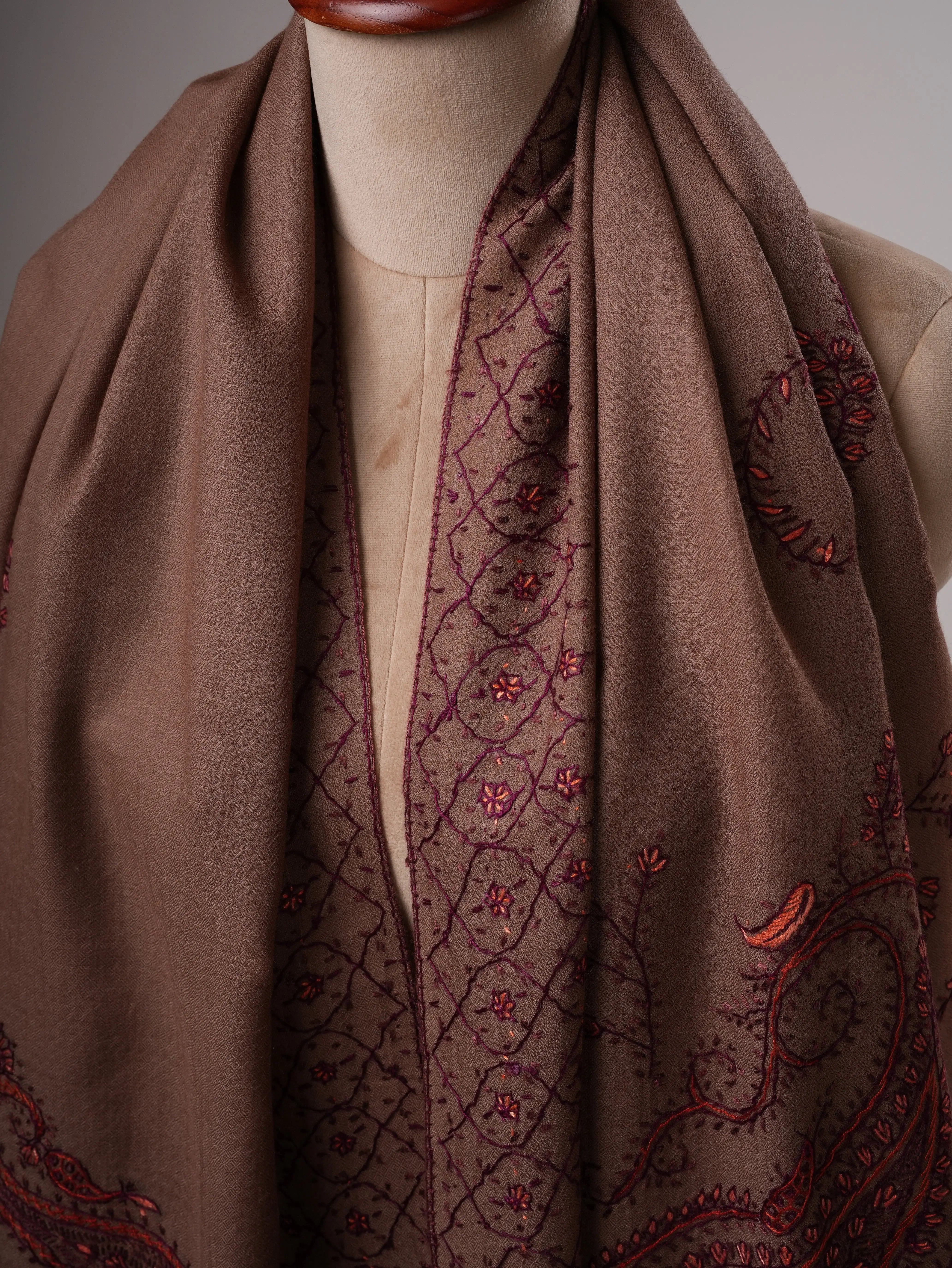 Fine Wool Shawl with Hand Embroidered Paisley Design Shahkaar