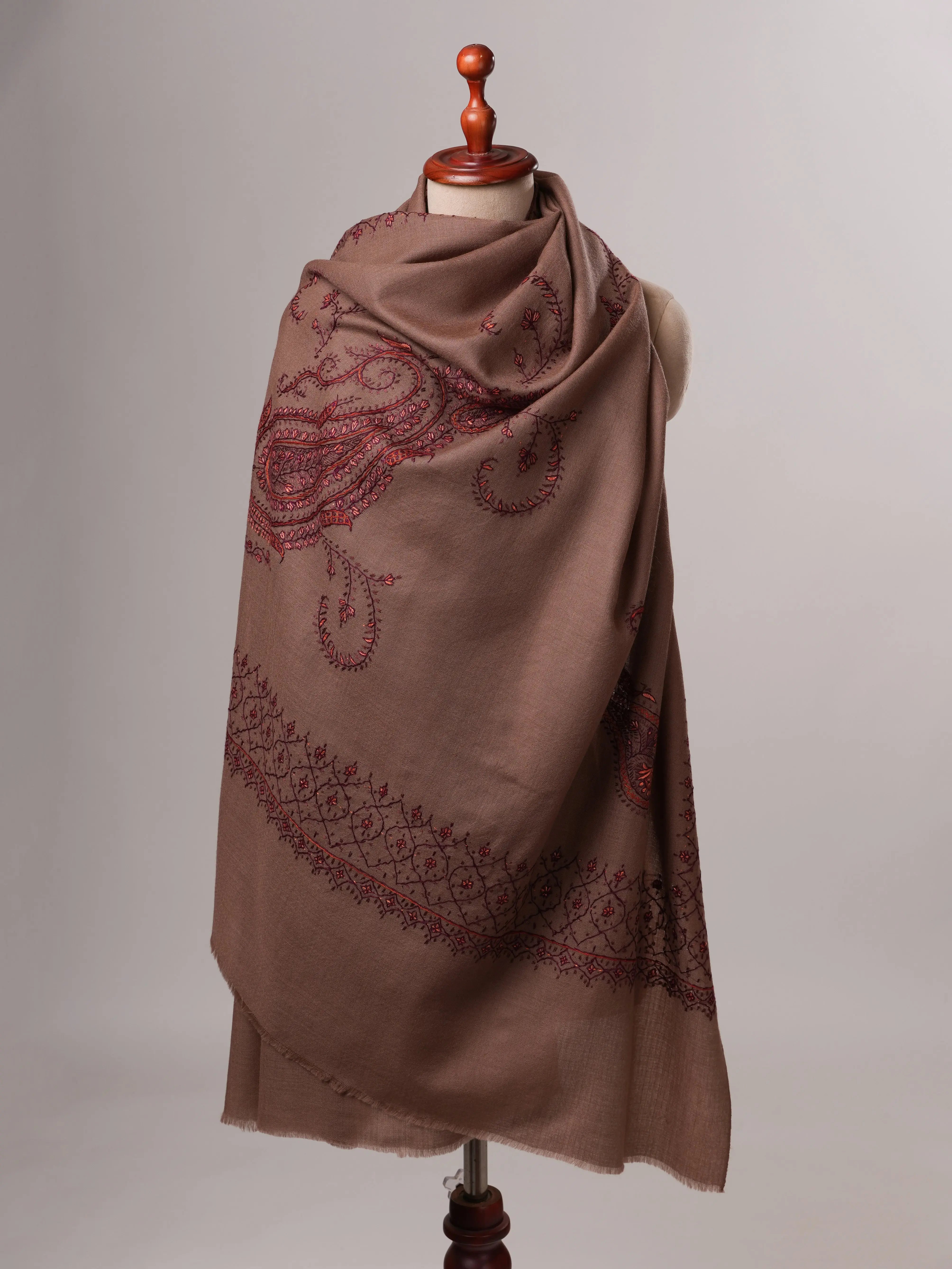 Fine Wool Shawl with Hand Embroidered Paisley Design Shahkaar