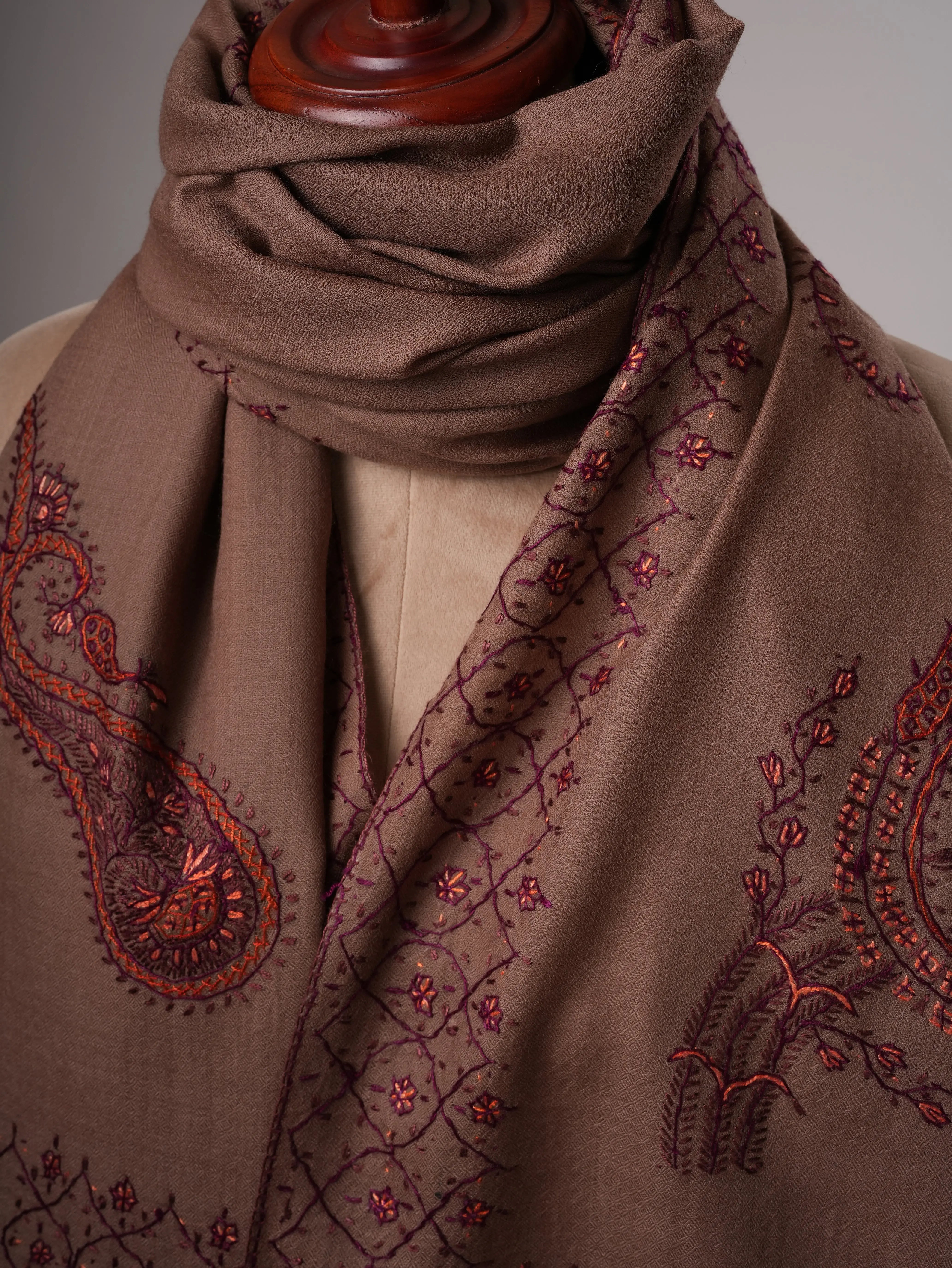 Fine Wool Shawl with Hand Embroidered Paisley Design Shahkaar