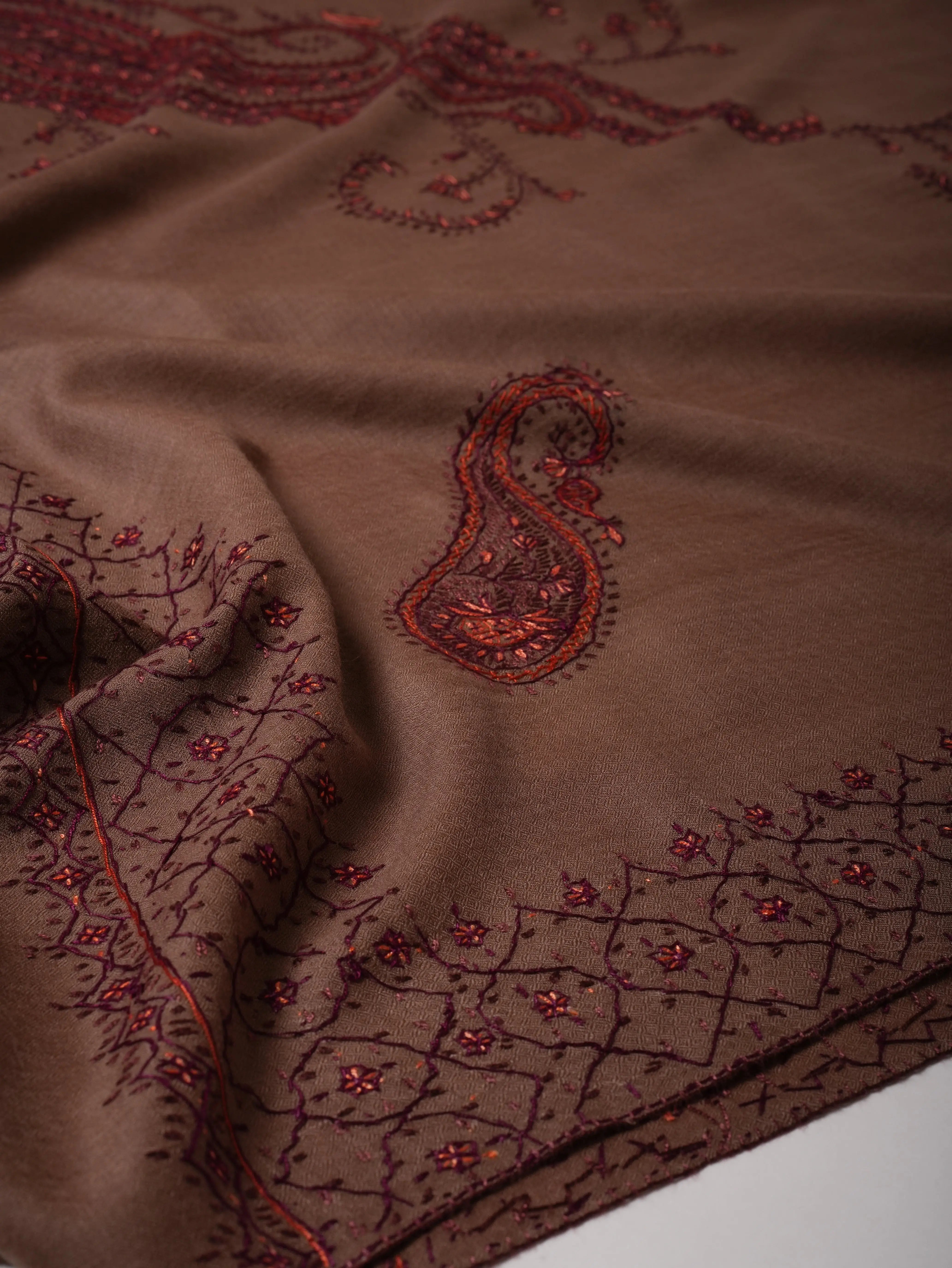 Fine Wool Shawl with Hand Embroidered Paisley Design Shahkaar
