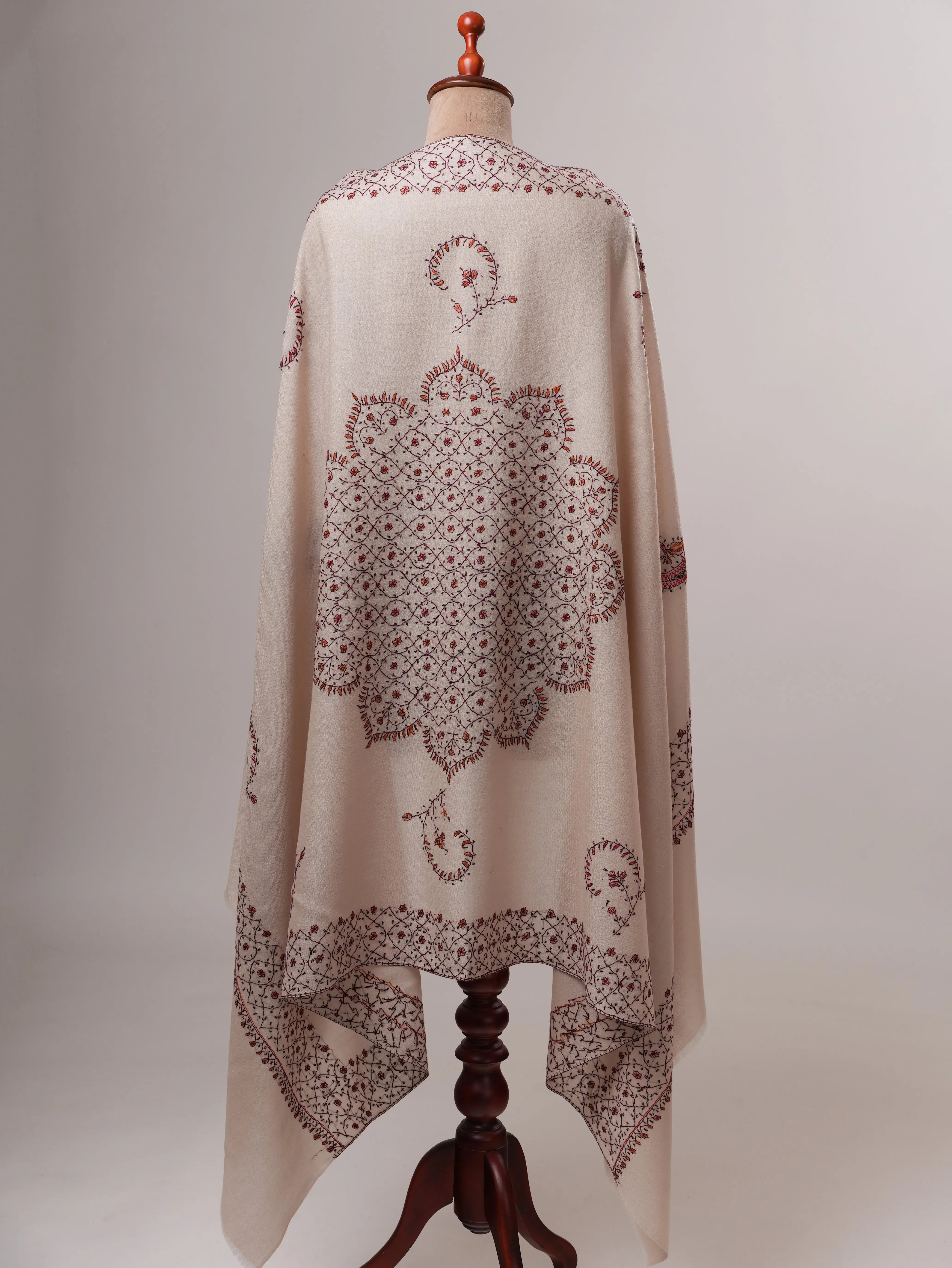 Fine Wool Shawl with Hand-Embroidered Classic Motif Shahkaar